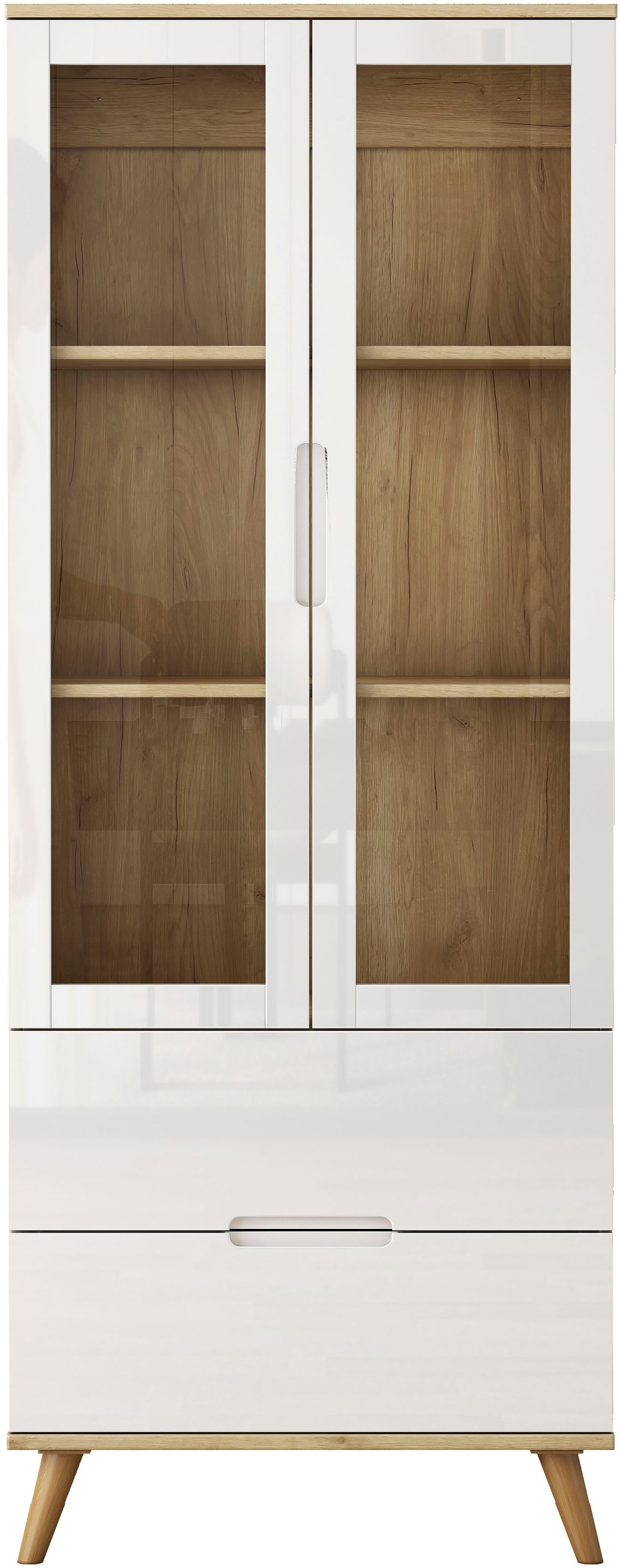 OTTO home Highboard "Lund" mit glänzenden Fronten, Glastüren, helles Holzde günstig online kaufen
