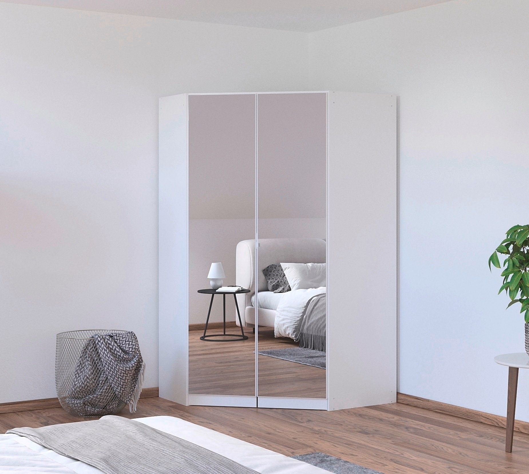 rauch Eckkleiderschrank "Kleiderschrank Schrank Garderobe Wäscheschrank COSTA Größe 117x104 cm" in 3 Ausstattungen BASIC/CLASSIC/PREMIUM, mit Spiegel, voll ausgestattet mit viel Stauraum MADE IN GERMANY