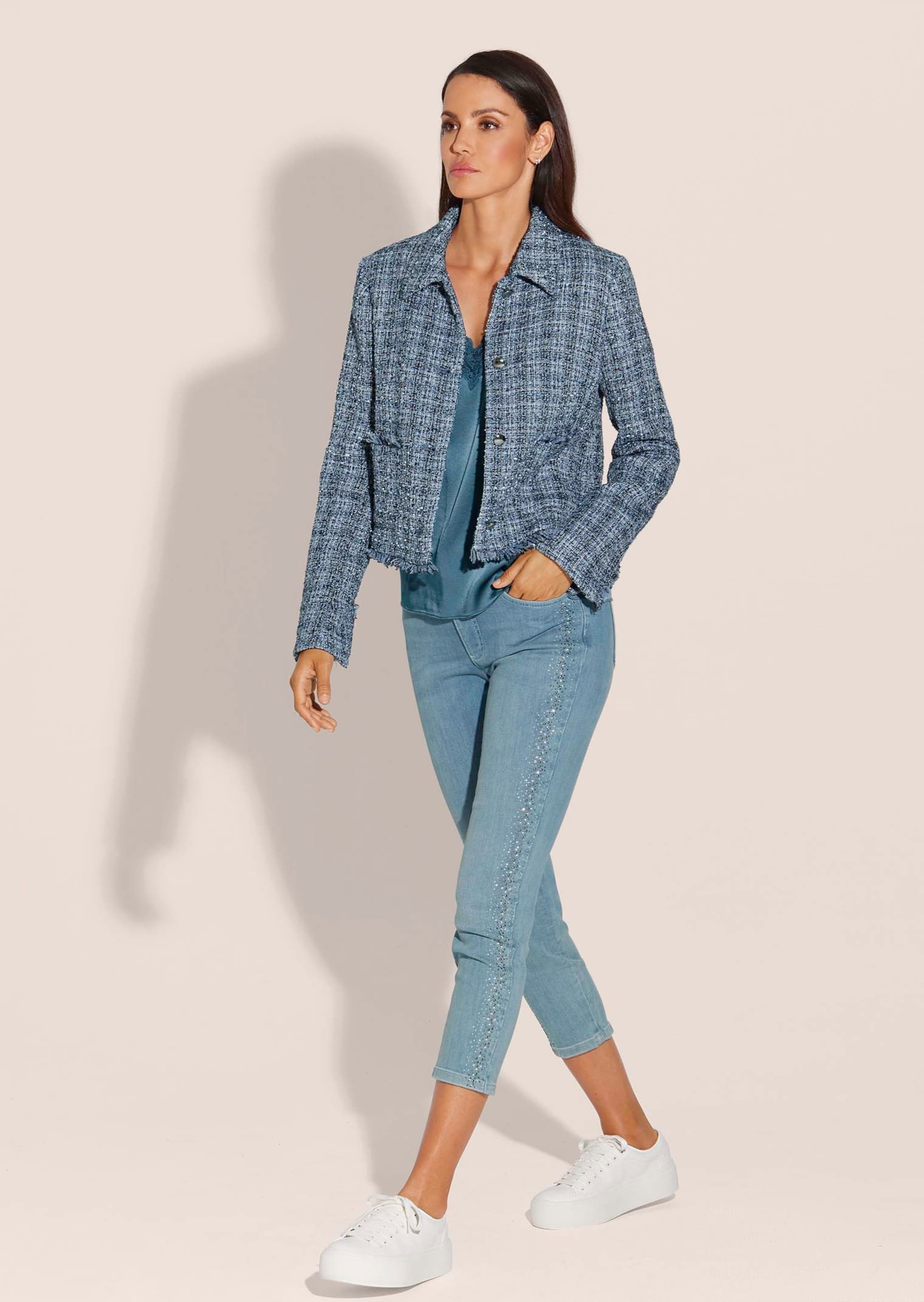 MADELEINE Jerseyblazer "Tweedblazer Eleganter Businessblazer mit Fransen" günstig online kaufen