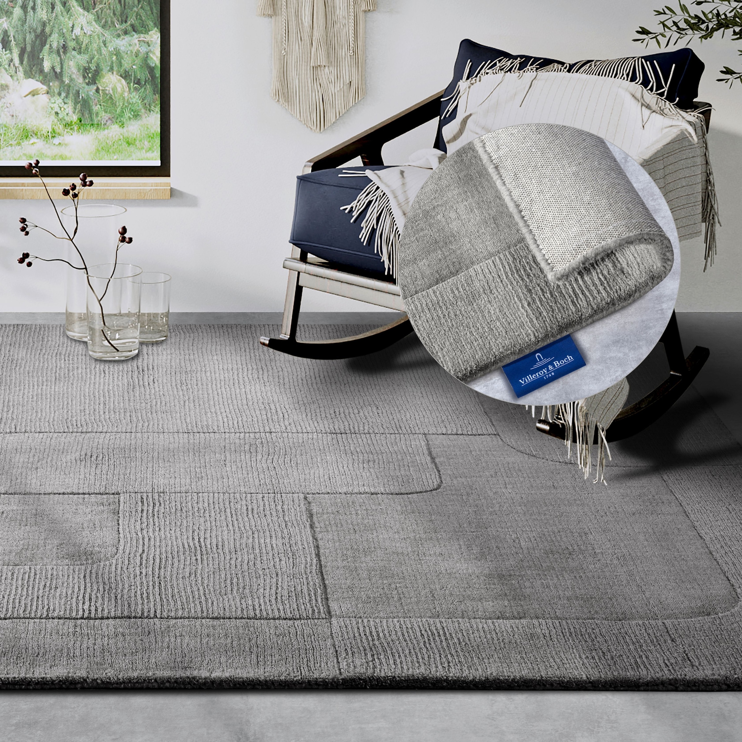 Villeroy & Boch "Charlotte" rechteckig 10 mm Höhe Läufer, Handgewebt, Wolle, Natur, Läufer, Wohnzimmer, Geometrie