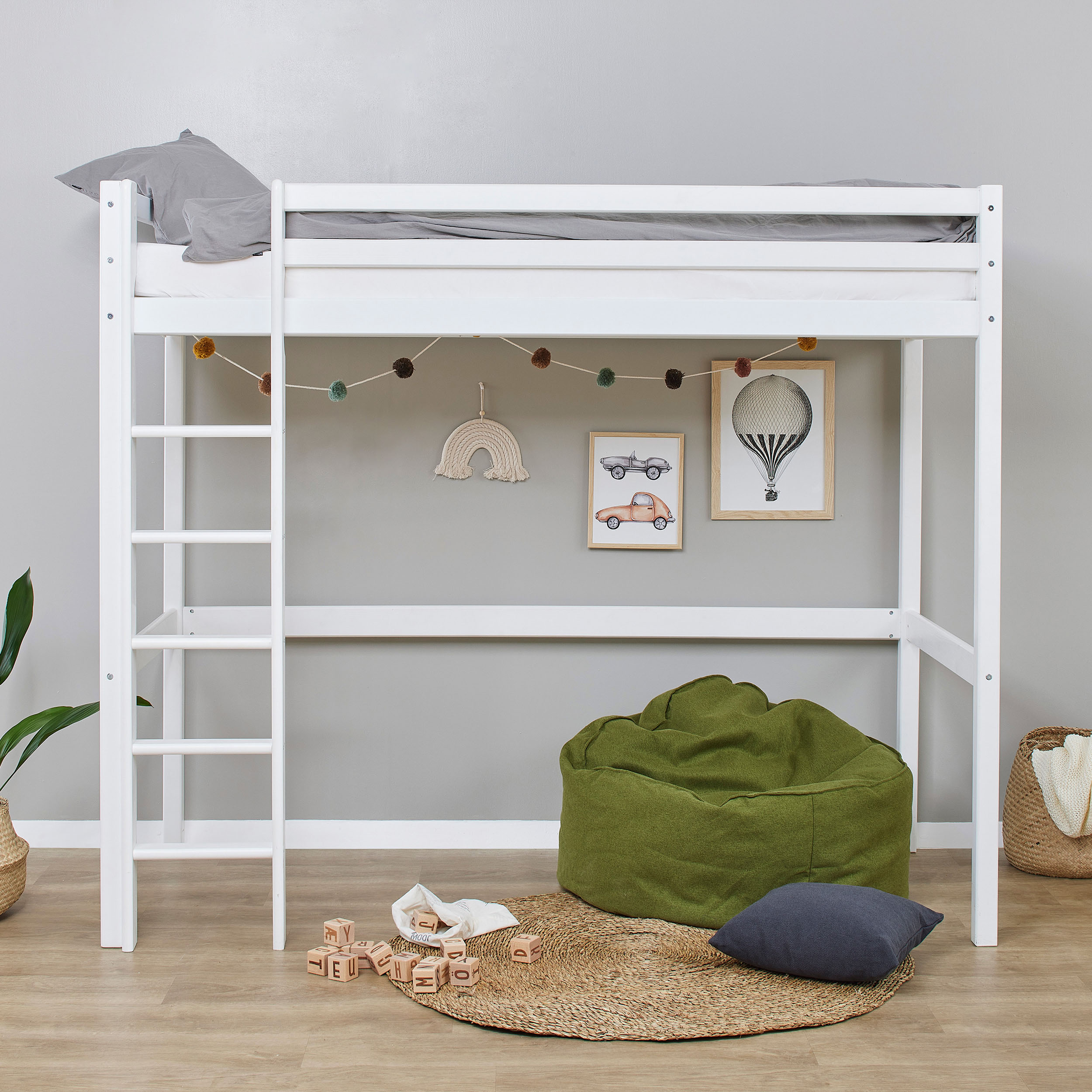 Hoppekids Hochbett "ECO Dream" 90x200 Massiv, umbaubar zum Einzelbett
