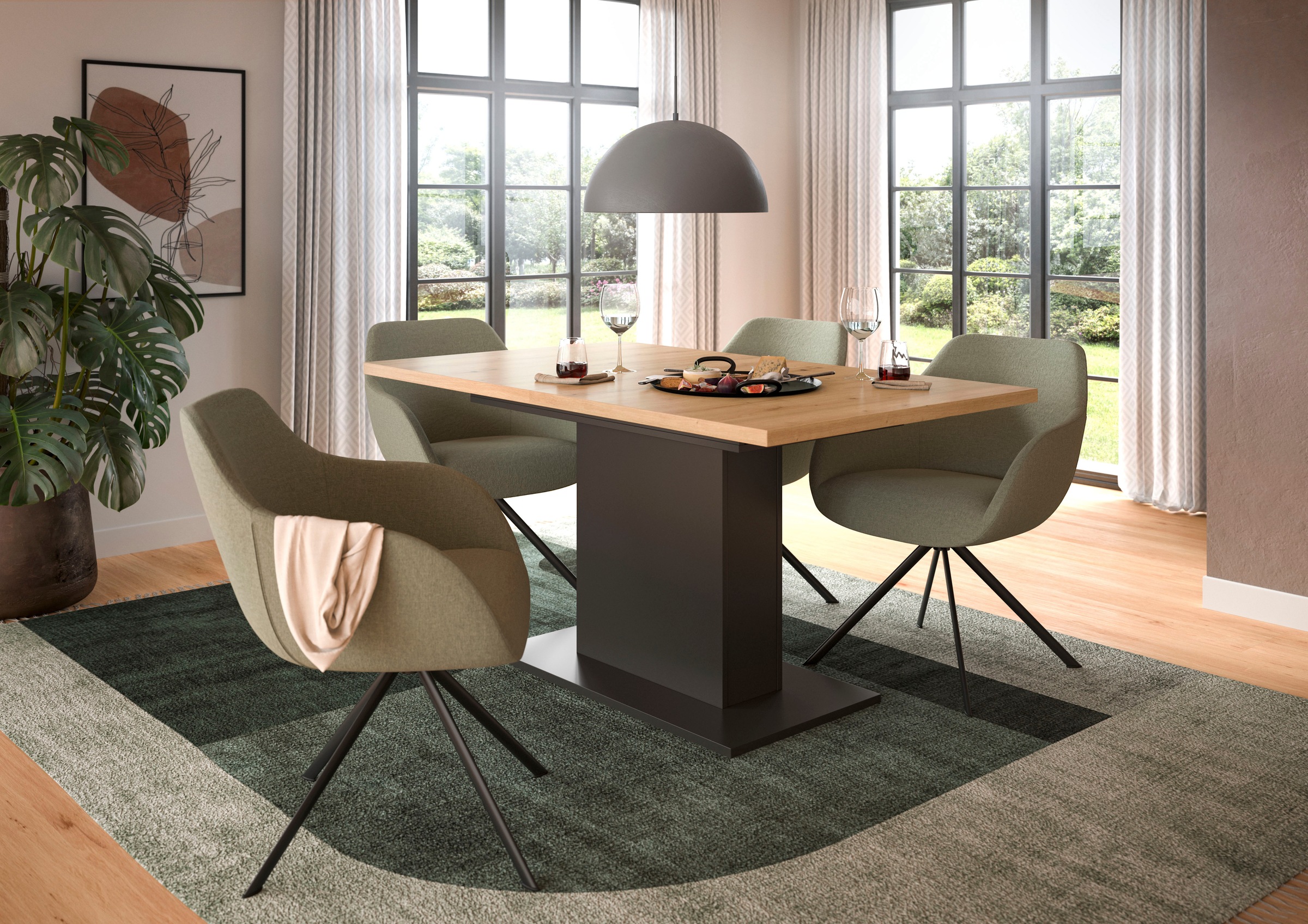 INOSIGN Esstisch »Motus, ausziehbar 150 -190 cm, inklusive 40 cm Einlegeplatte«, (Set, 1 St.), Säulengestell mit Bodenplatte, Tisch, Küchentisch, Esszimmer, Küche