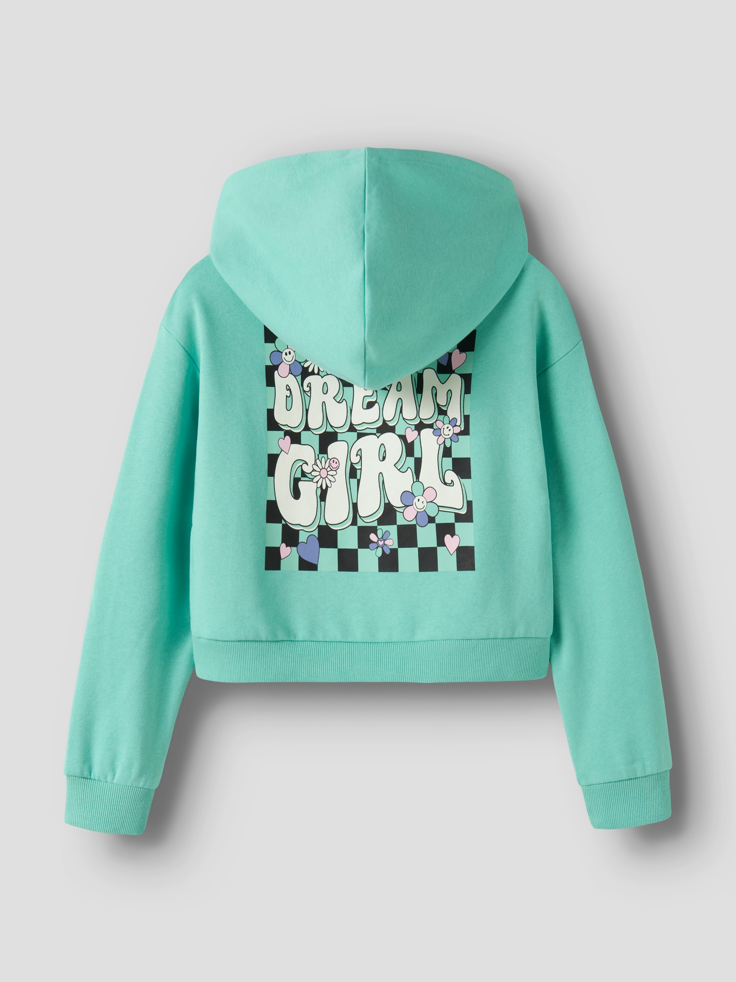 Name It Kapuzensweatshirt »NKFTARA LS CROP RLX SWE WH BRU PS NOOS«, mit kleinem Brust- und großem Rückendruck
