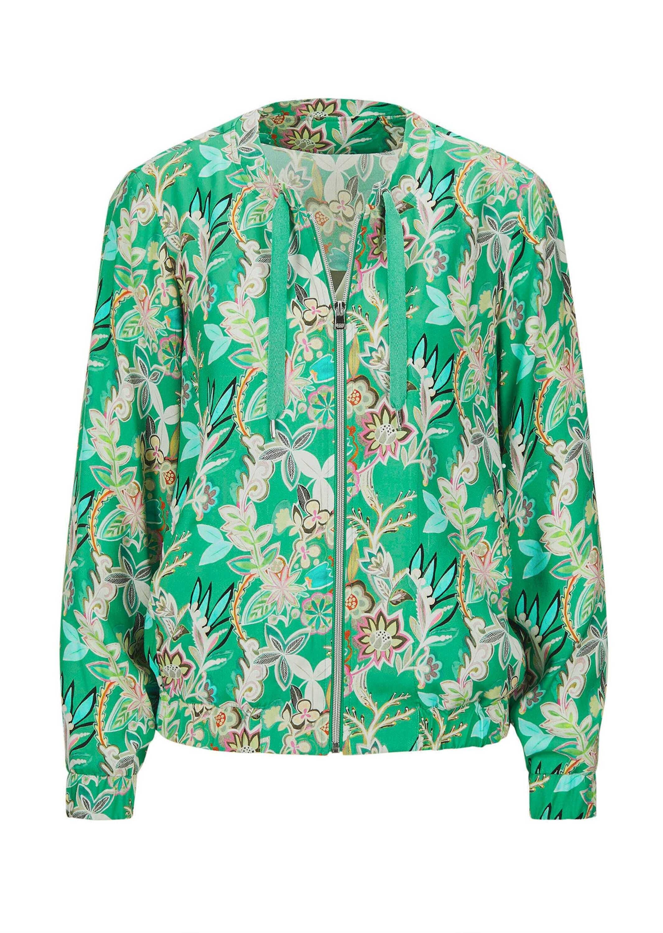 GOLDNER Damen Kurzjacke "Kurzgröße Floraler Damenblouson mit Reißverschluss", grün, Gr. 22, Obermaterial: 100% Viskose CV., Jacken