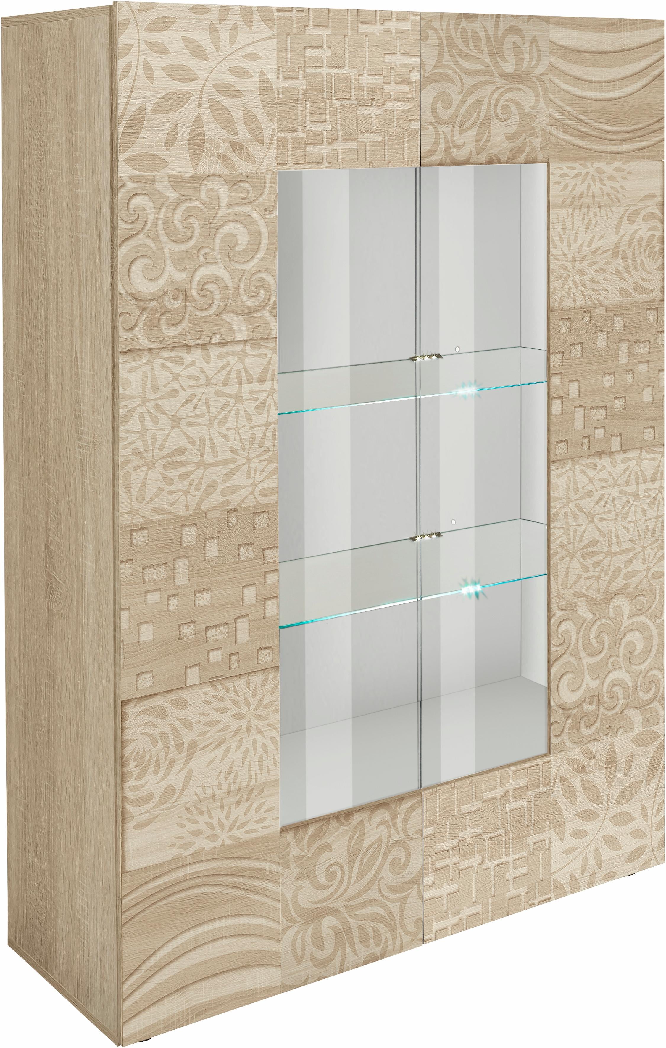 Home affaire Vitrine "Miro" Stauraumvitrine, Höhe 166 cm mit dekorativem Siebdruck