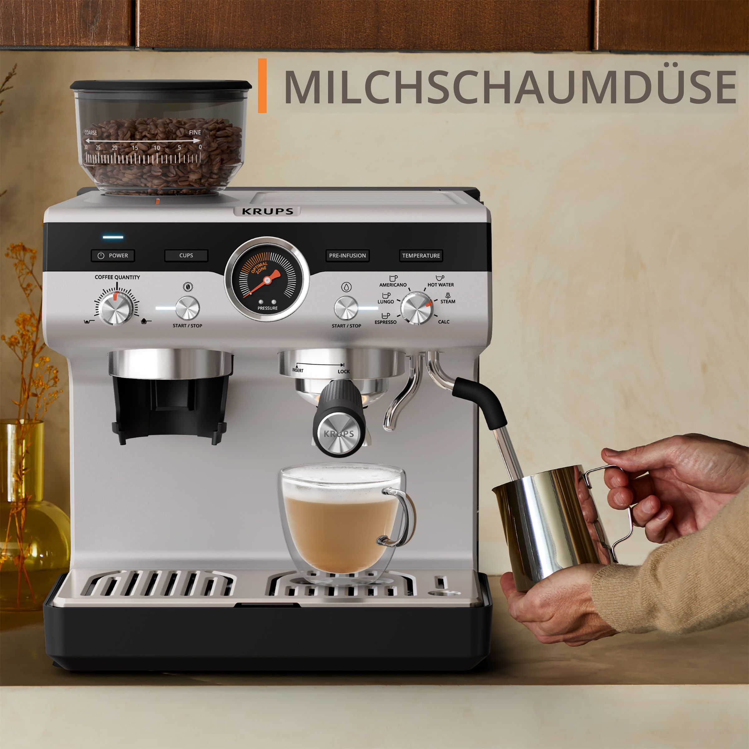 Krups Espressomaschine »XP801T Precision, Siebträger«, mit Mahlwerk, intuitive Bedienfläche, Pre-Infusion-Einstellungen