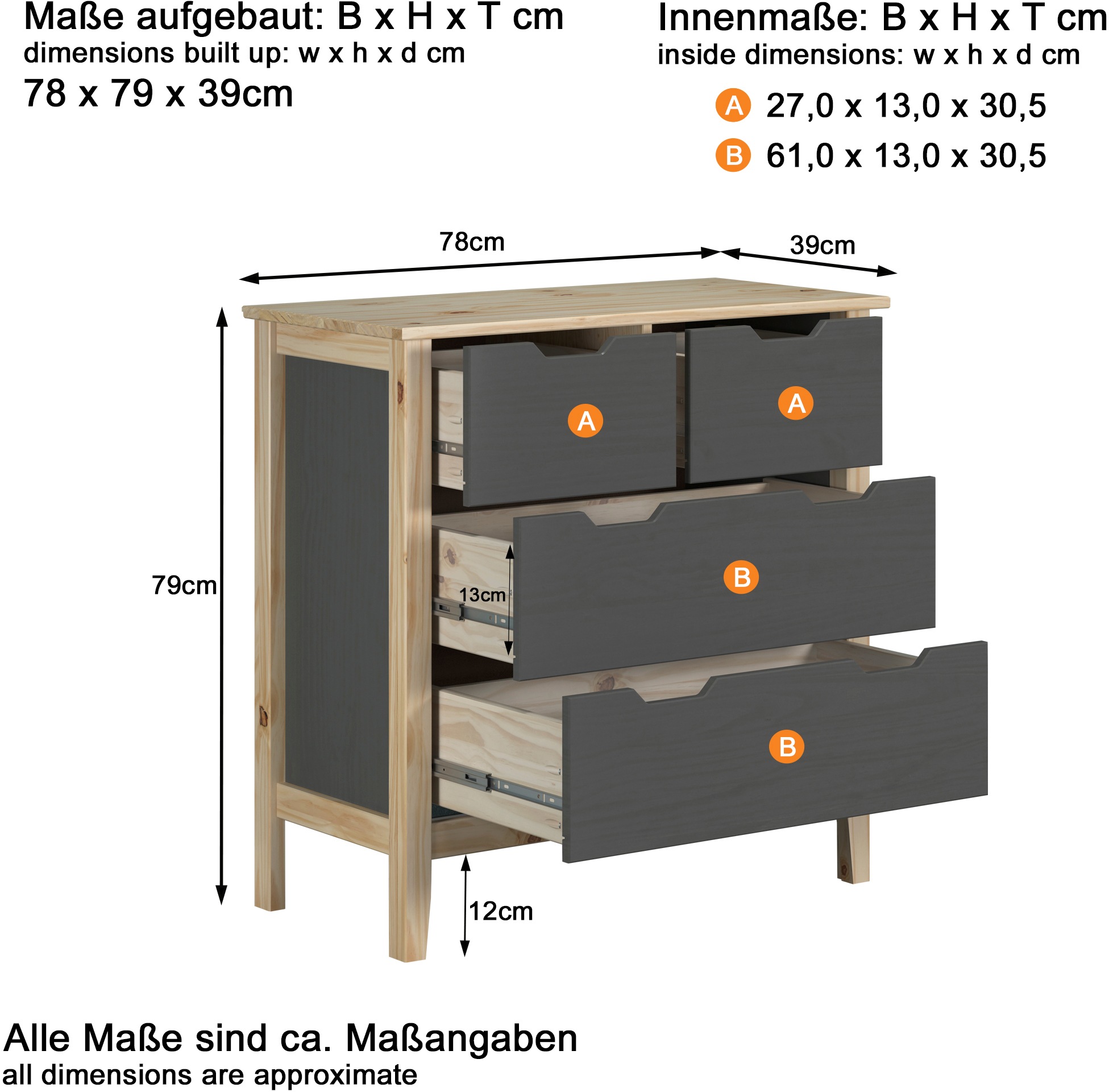 INTER-FURN Kommode »Latera«, (1 St.), Massivholz / Klarlack matt, Kiefer