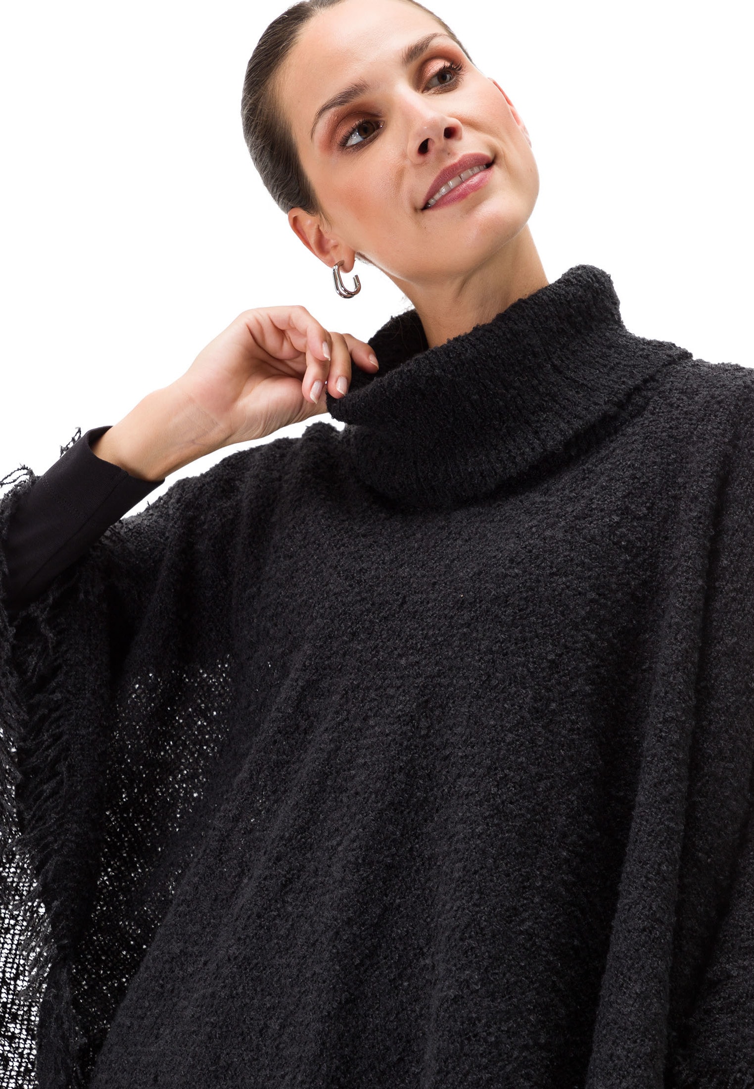 Zero 2-in-1-Strickjacke »zero Poncho mit Fransen«, Fransen