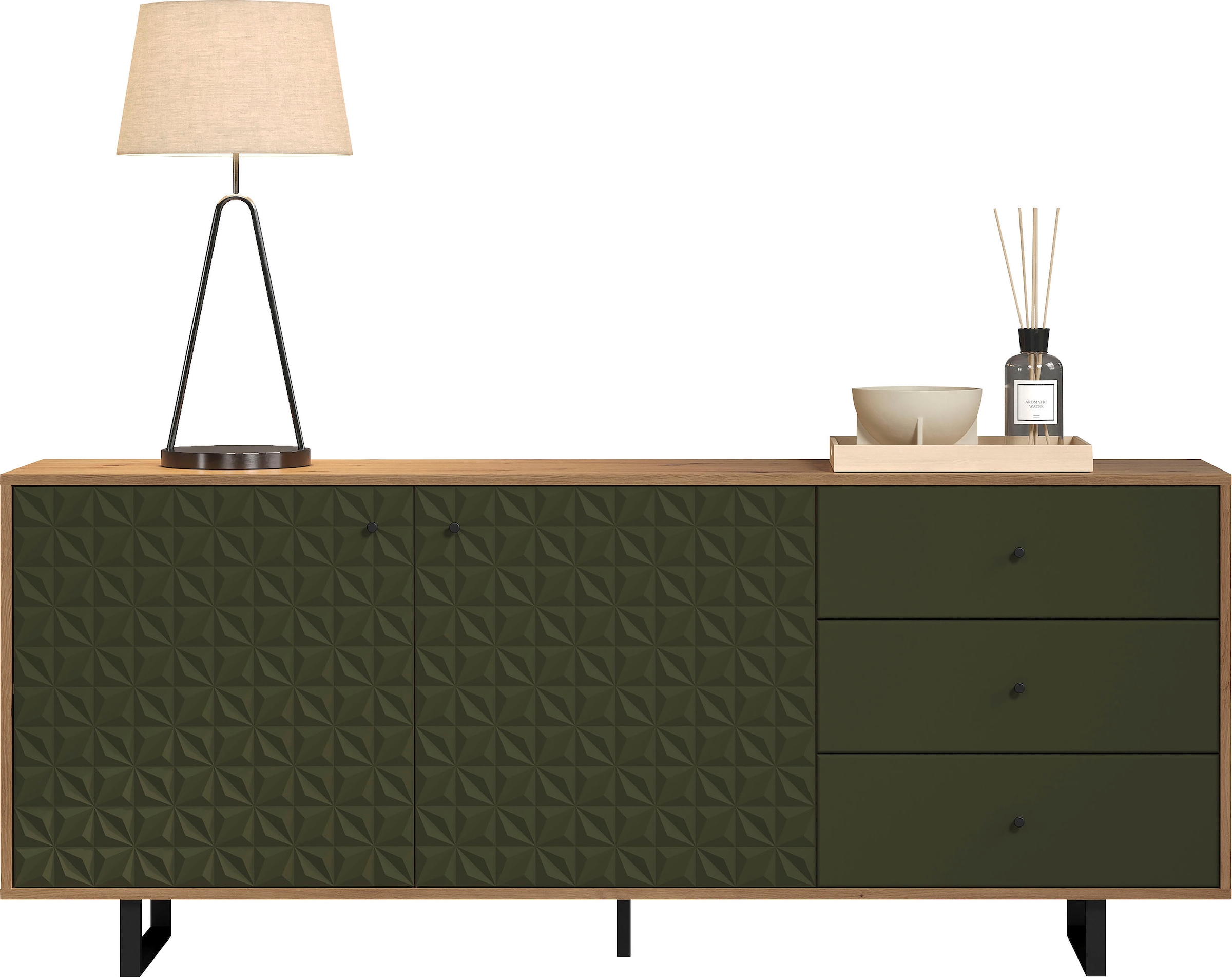 Home affaire Sideboard »Ferretti« Wohnzimmerkommode mit besonderer Fräsung und Füße/Griffe aus Metall