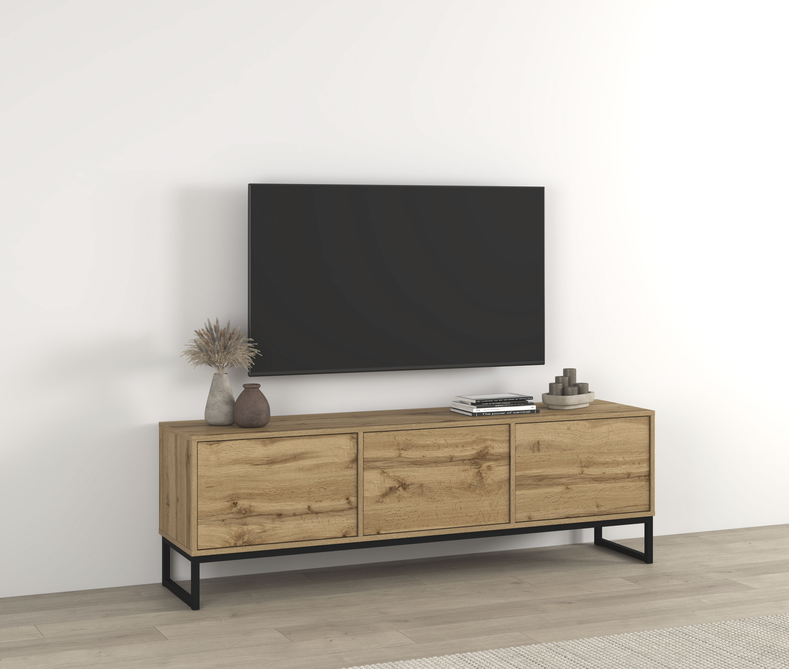 OTTO home Lowboard "Loft, Breite 157 cm, TV-Board 3 Klappen, Metallkufen" TV-Kommode mit viel Stauraum, push-to-open-Funktion