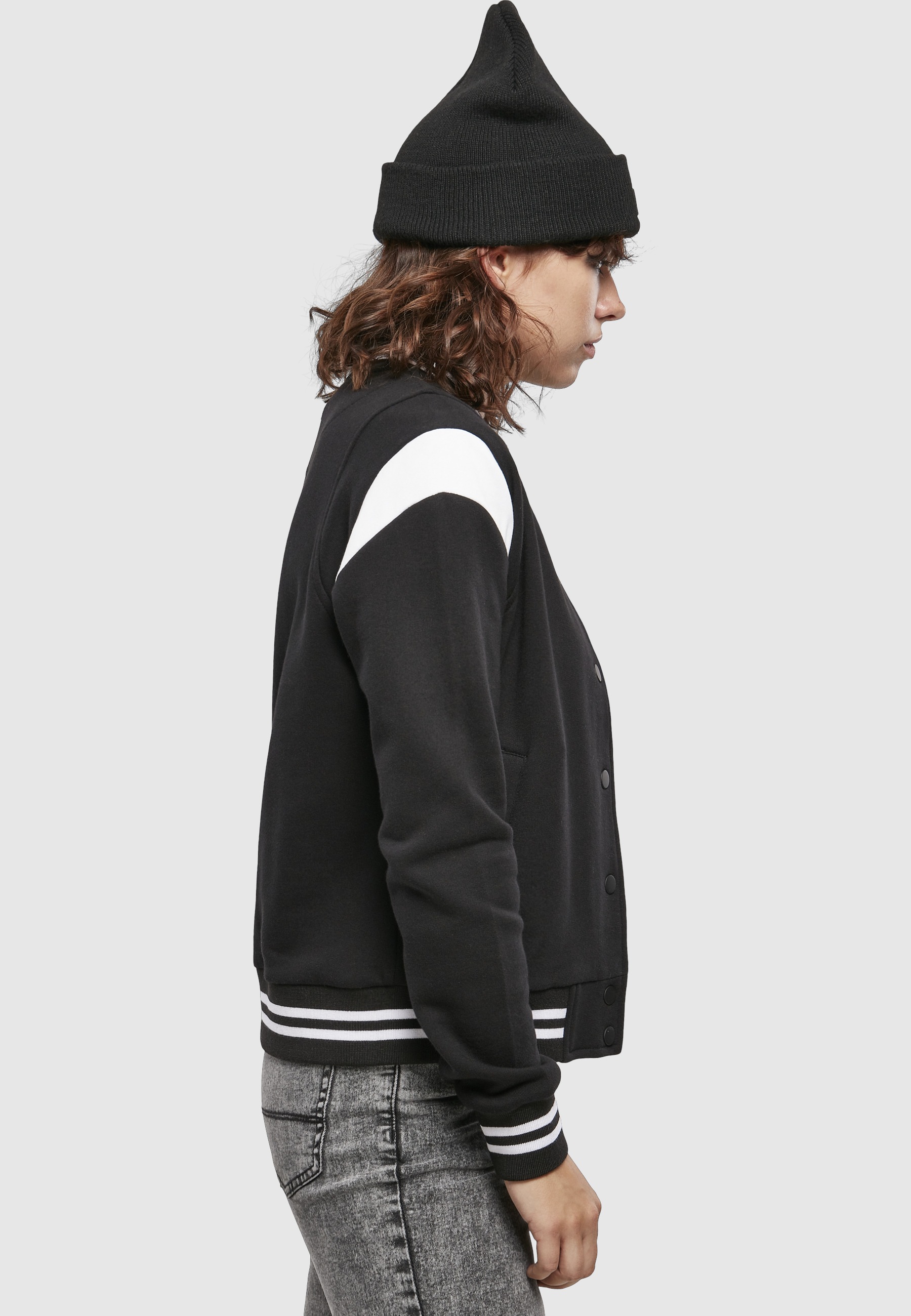 URBAN CLASSICS Collegejacke »Urban Classics Damen Ladies Organic Inset College Sweat Jacket« 1 Stk. tlg. ohne Kapuze