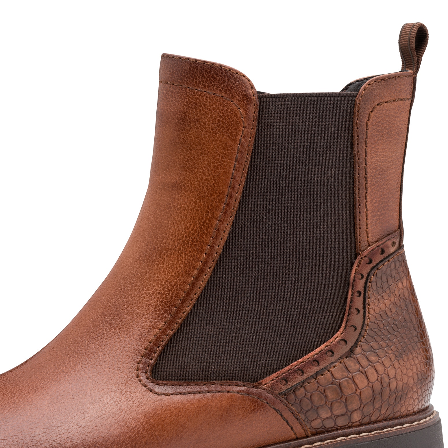 Tamaris Chelseaboots, Blockabsatz, Stiefelette mit Reptilienprägung an der Ferse