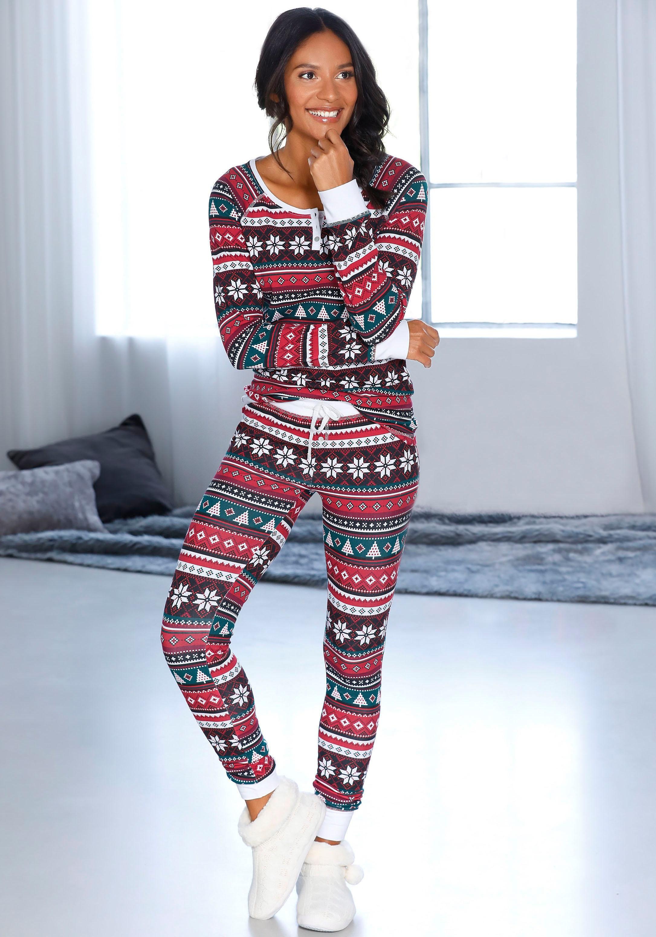 Lascana Pyjama Mit Christmas Alloverprint Online Kaufen Baur