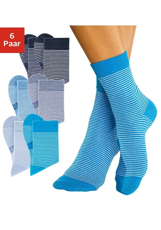 H.I.S Socken "Damen Socken Ringelsocken Strümpfe" Packung, 6 Stk. tlg. mit druckfreiem Bündchen