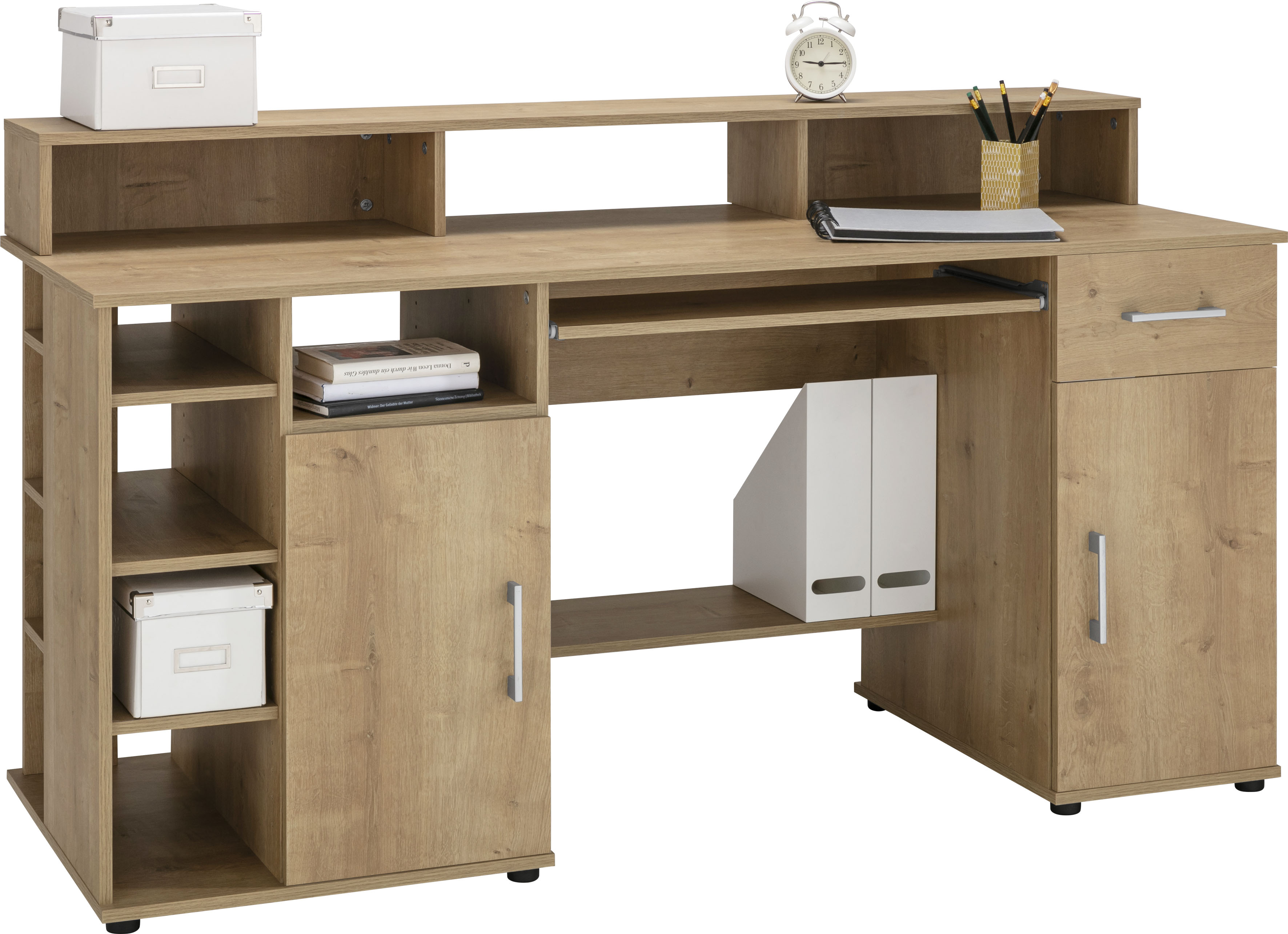 Thumbnail - VOGL Möbelfabrik Schreibtisch "Timra mit Monitoraufsatz, Tastaturauszug & Towerfach,", Breite 154 oder 178 cm, Made in G...