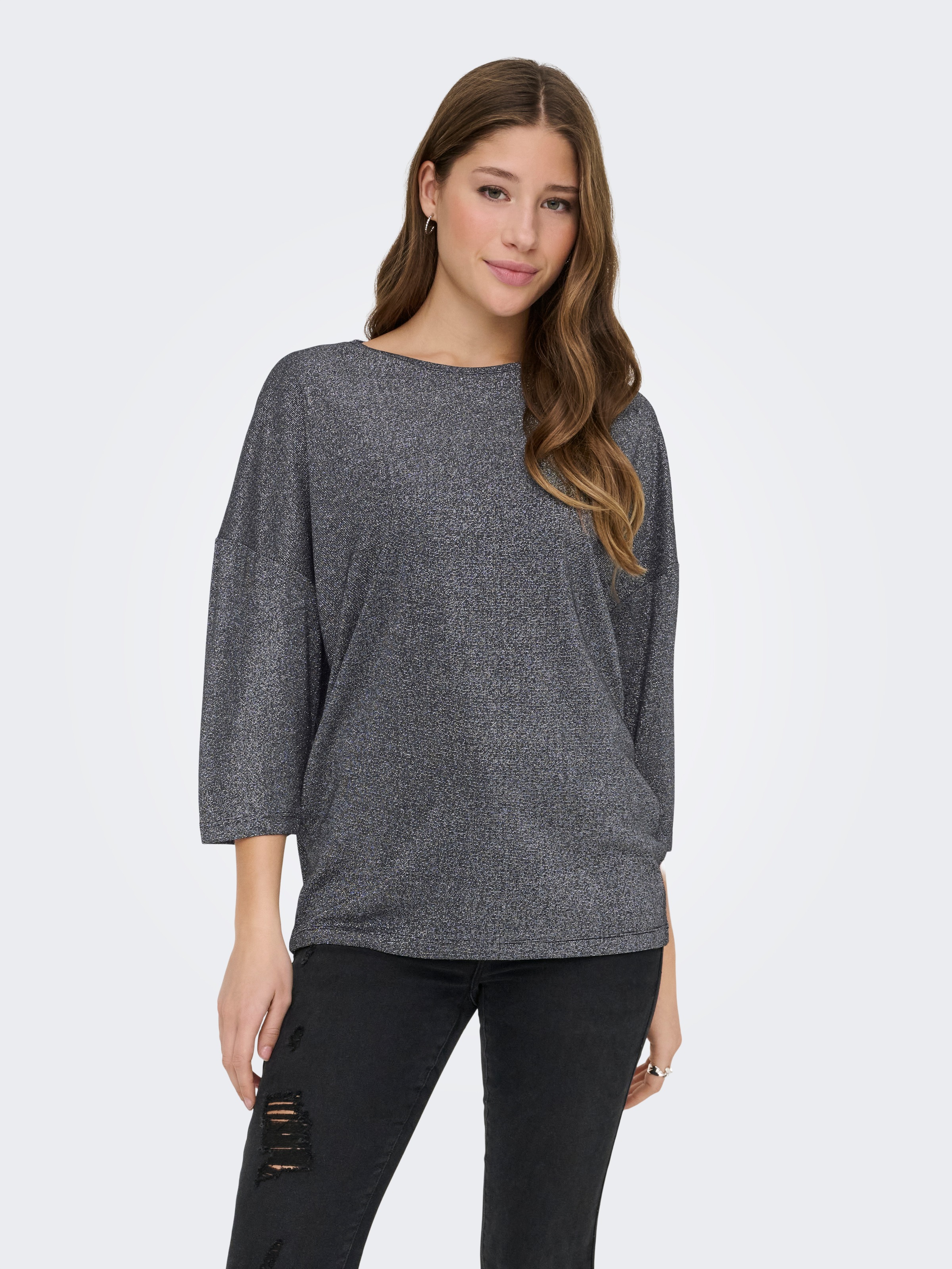 ONLY 3/4-Arm-Shirt "ONLSILVERY GLAMOUR LUREX 3/4 TOP JRS" mit Glitzer-Effek günstig online kaufen