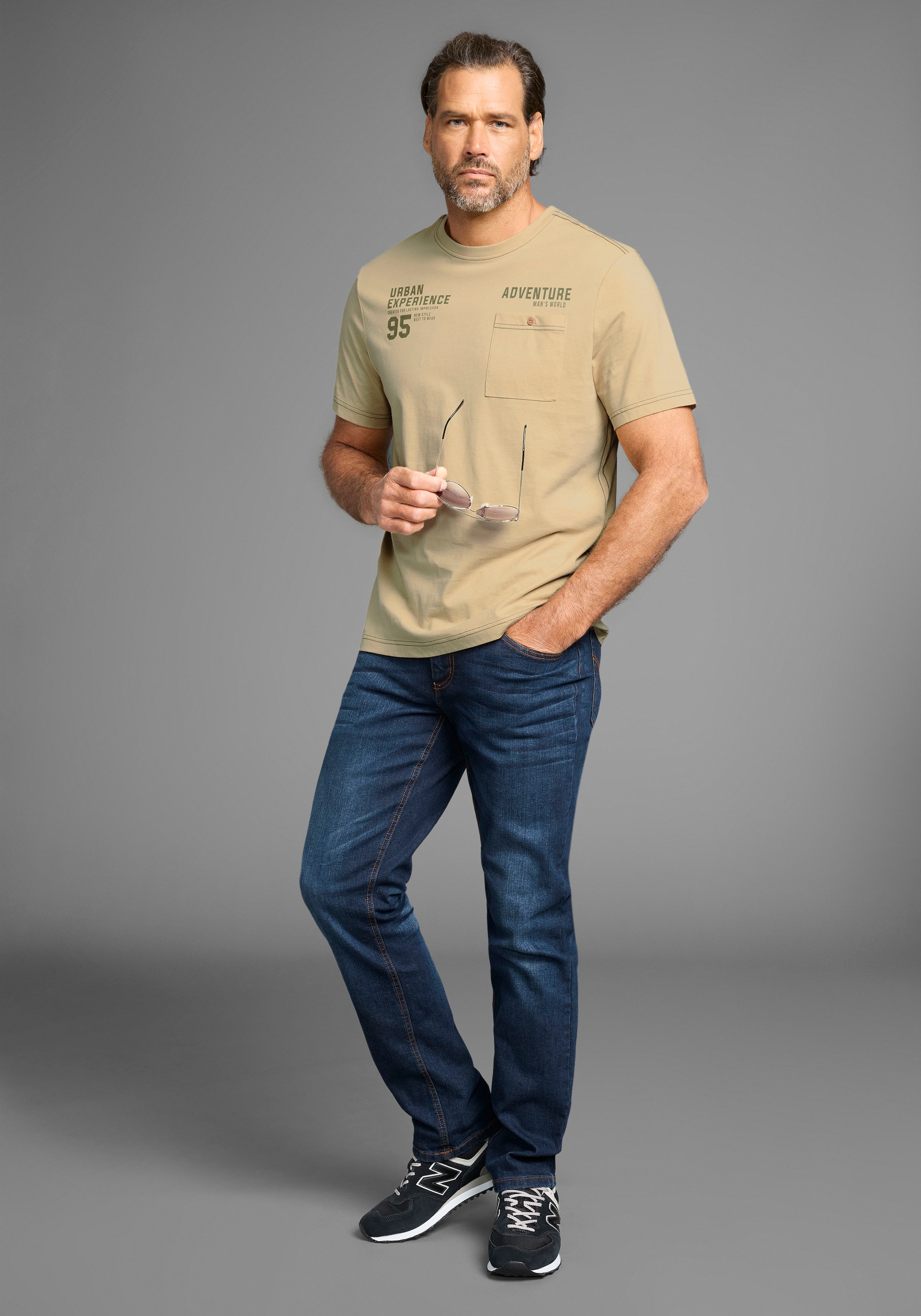 Man's World T-Shirt, mit Kontrastnähten und funktionaler Brusttasche