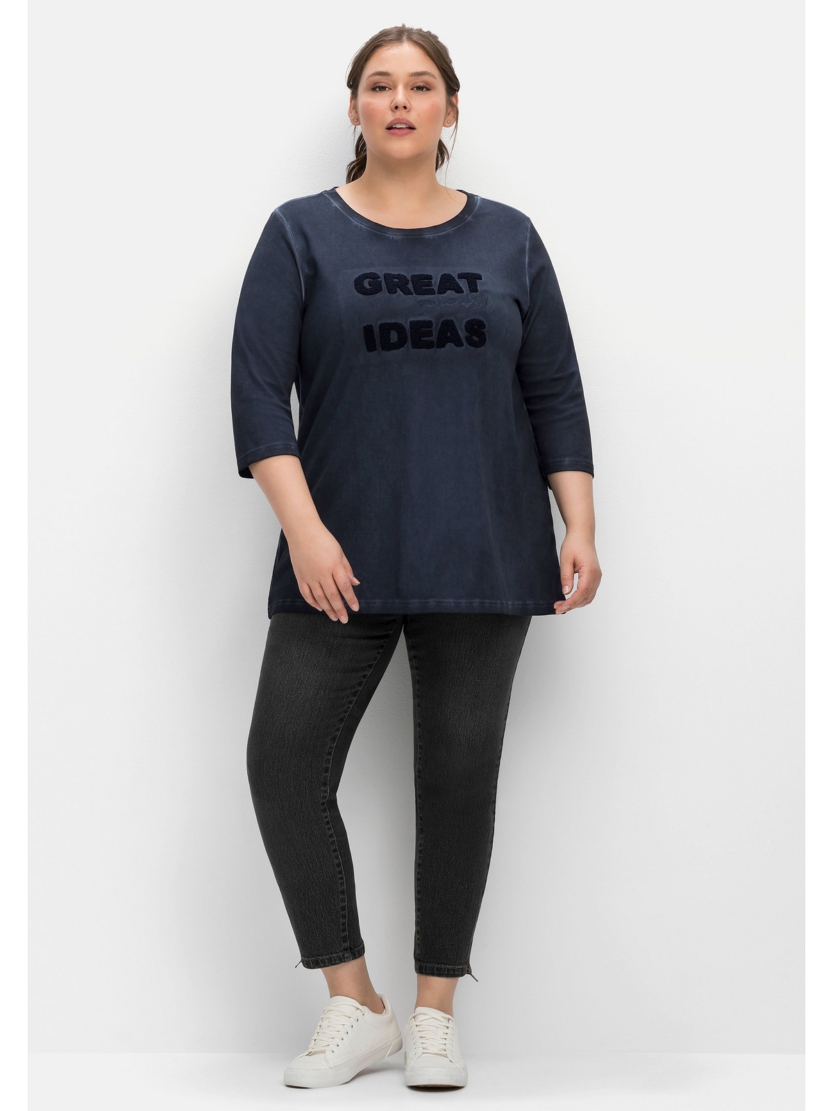 Sheego BAUR Teddy-Stickerei 3/4-Arm-Shirt | vorn für mit Größen«, »Große kaufen