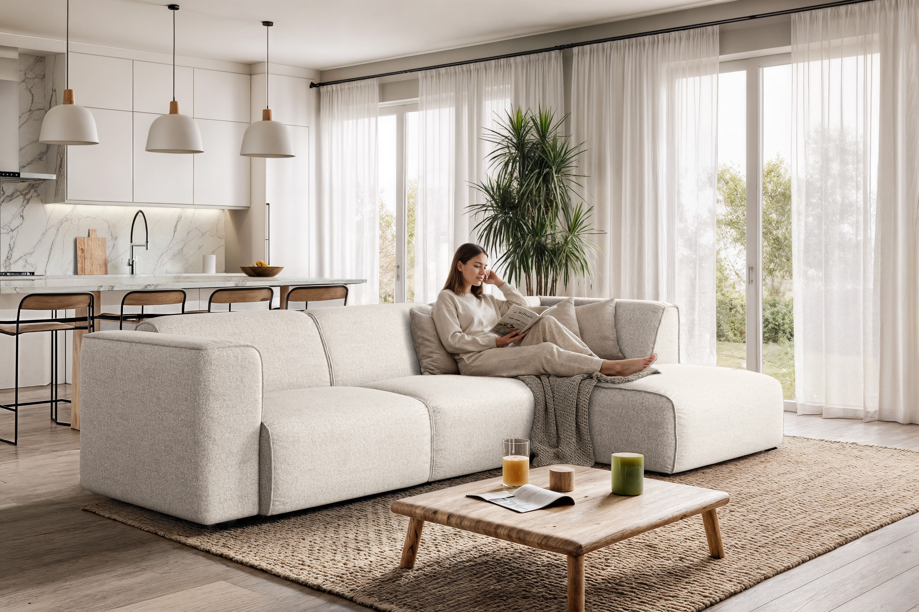 Ecksofa OTTO HOME "Merid L-Form, B: 295 cm - OTTO. Verlässliche Qualität.", beige (creme), B:295cm H:70cm T:162cm, 100% Polyester, Sofas, Ecksofa, jederzeit durch Module erweiterbar