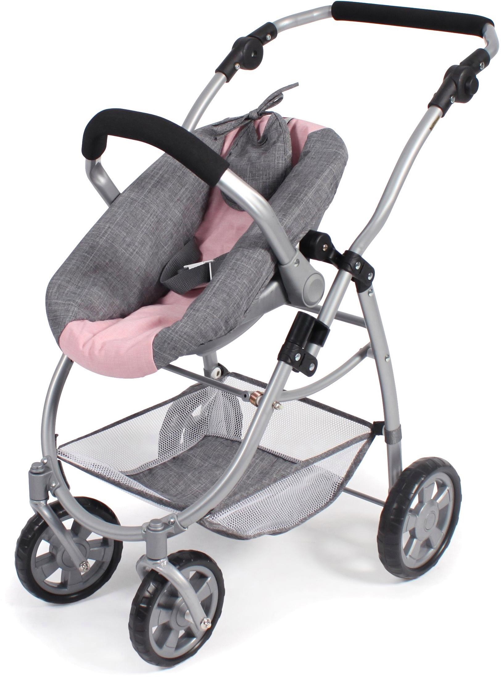 CHIC2000 Kombi-Puppenwagen »Emotion All In 3in1, Grau-Rosa«, inkl. Babywanne, Babyschale und Sportwagenaufsatz