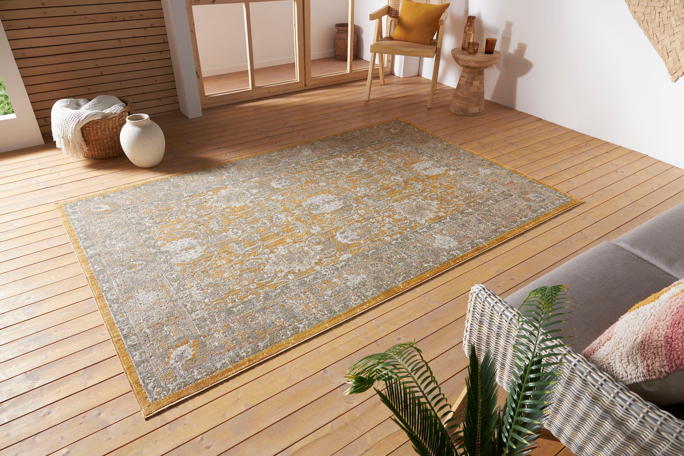 Teppich HANSE HOME "Luxor", gold (goldfarben), B:190cm H:3mm L:280cm, Polypropylen (PP), Teppiche, Teppich, In-& Outdoor, Läufer, wetterfest, Balkon, Wohnzimmer, Orient