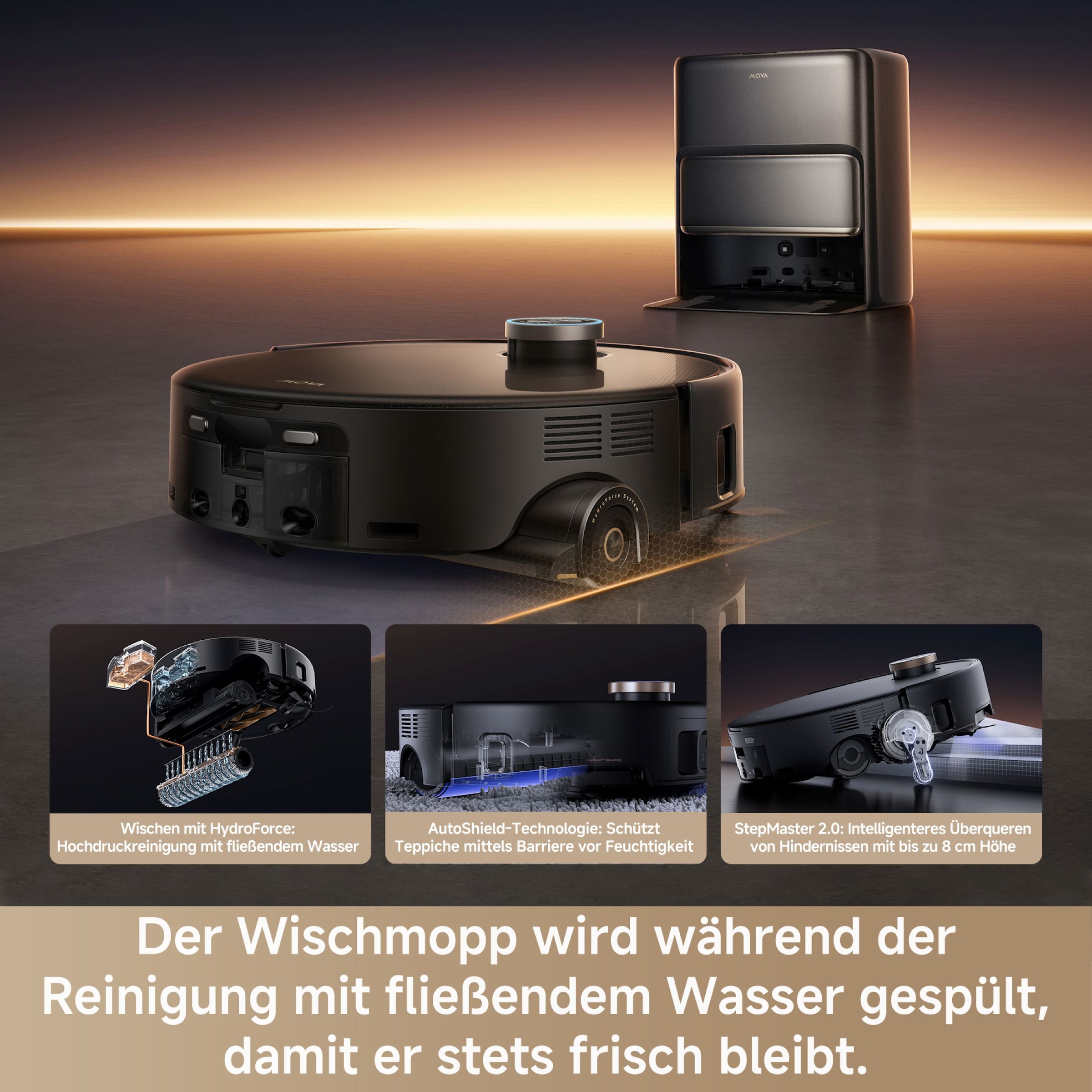 Mova Saugroboter »mit Wischfunktion Z60 Ultra Roller Complete«, Warmwasser-Wischsystem, Rollenmopp, überwindet Hindernisse, 28.000 Pa