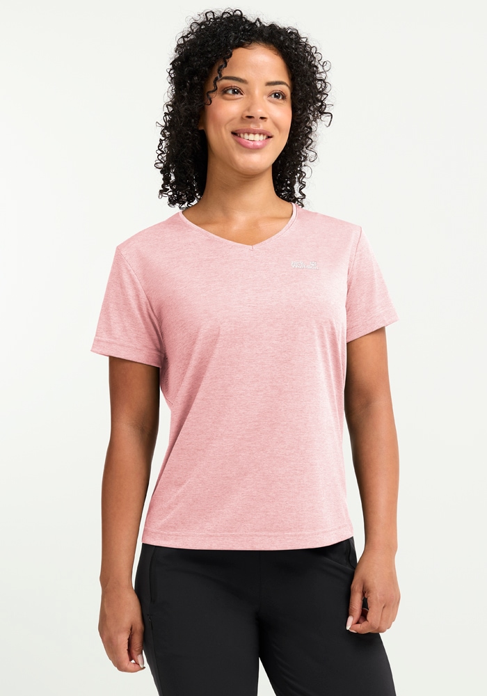 Jack Wolfskin Funktionsshirt "WILDTRAIL T W" mit V-Ausschnitt, aus Polyester, normale Länge, Kurzarm
