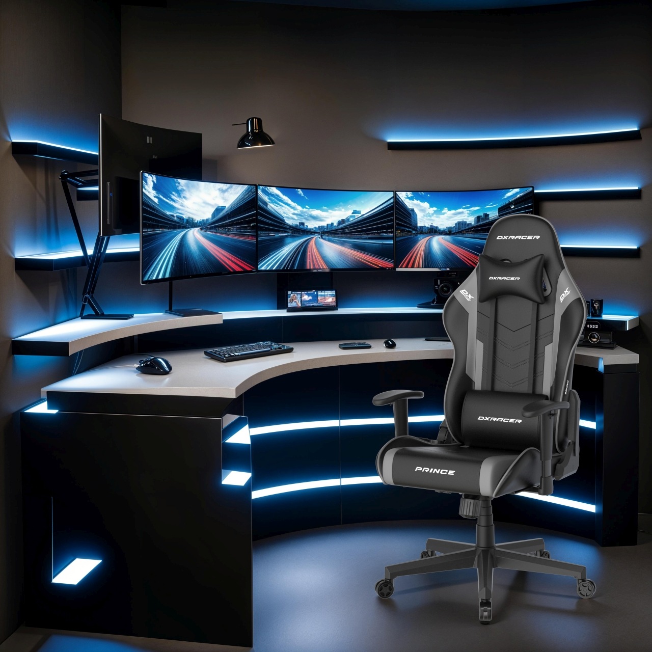 MCA furniture Gaming-Stuhl »DX Racer Prince Gamingchair«, (Set), 1 St., Kunstleder, Gaming,Racing,Design,Lordose,Kissen,Armlehne,drehbar,verstellbar