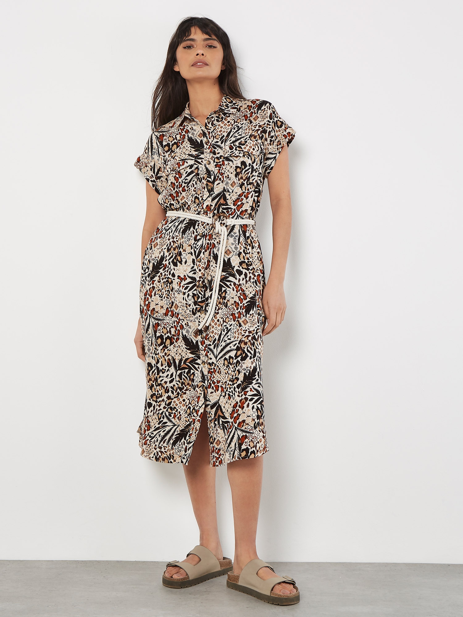 Apricot Midikleid "Mixed Animal Print Shirt Dress" 2 tlg. mit Kordel