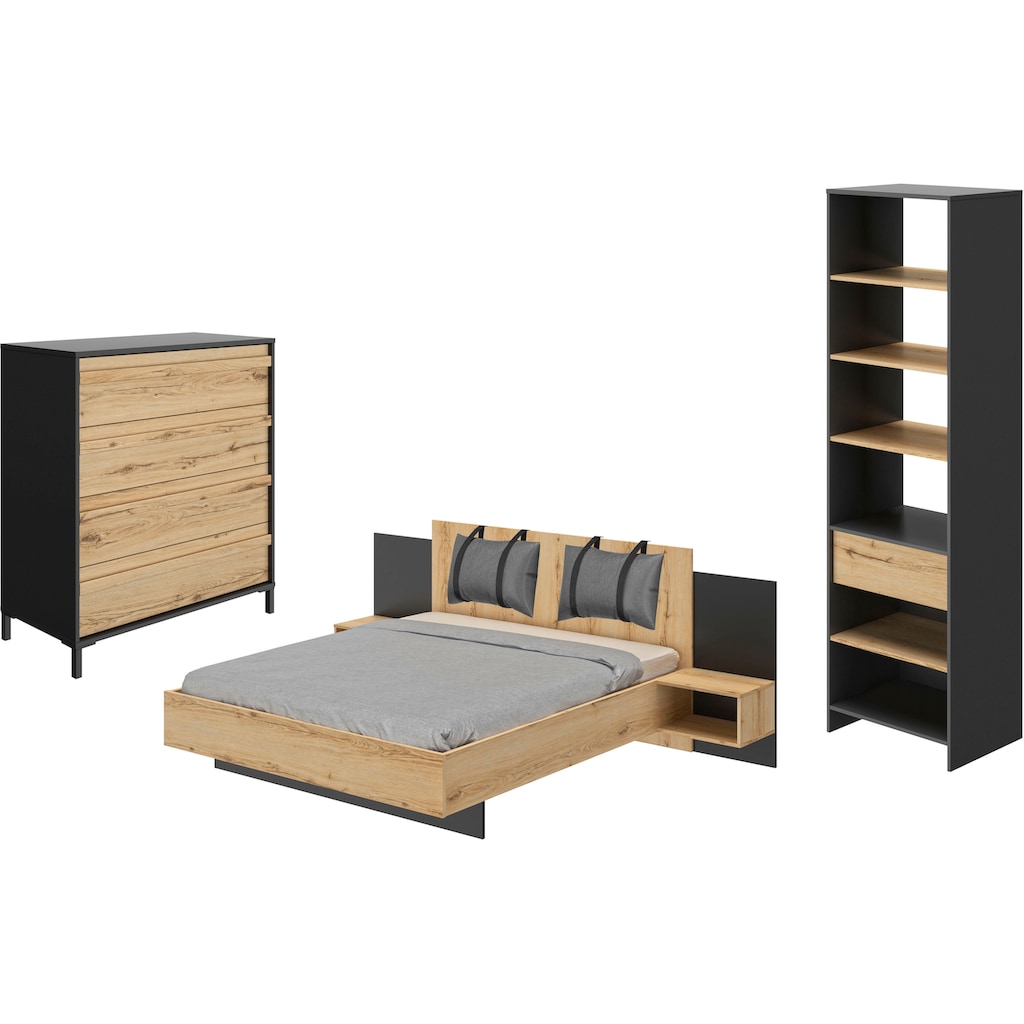 Gami Schlafzimmer-Set »Mimizan«, (6 St., Bett, 2 Kissen und inkl. 2x Nachttische, 1x Kleiderschrank, 1x Kommode)