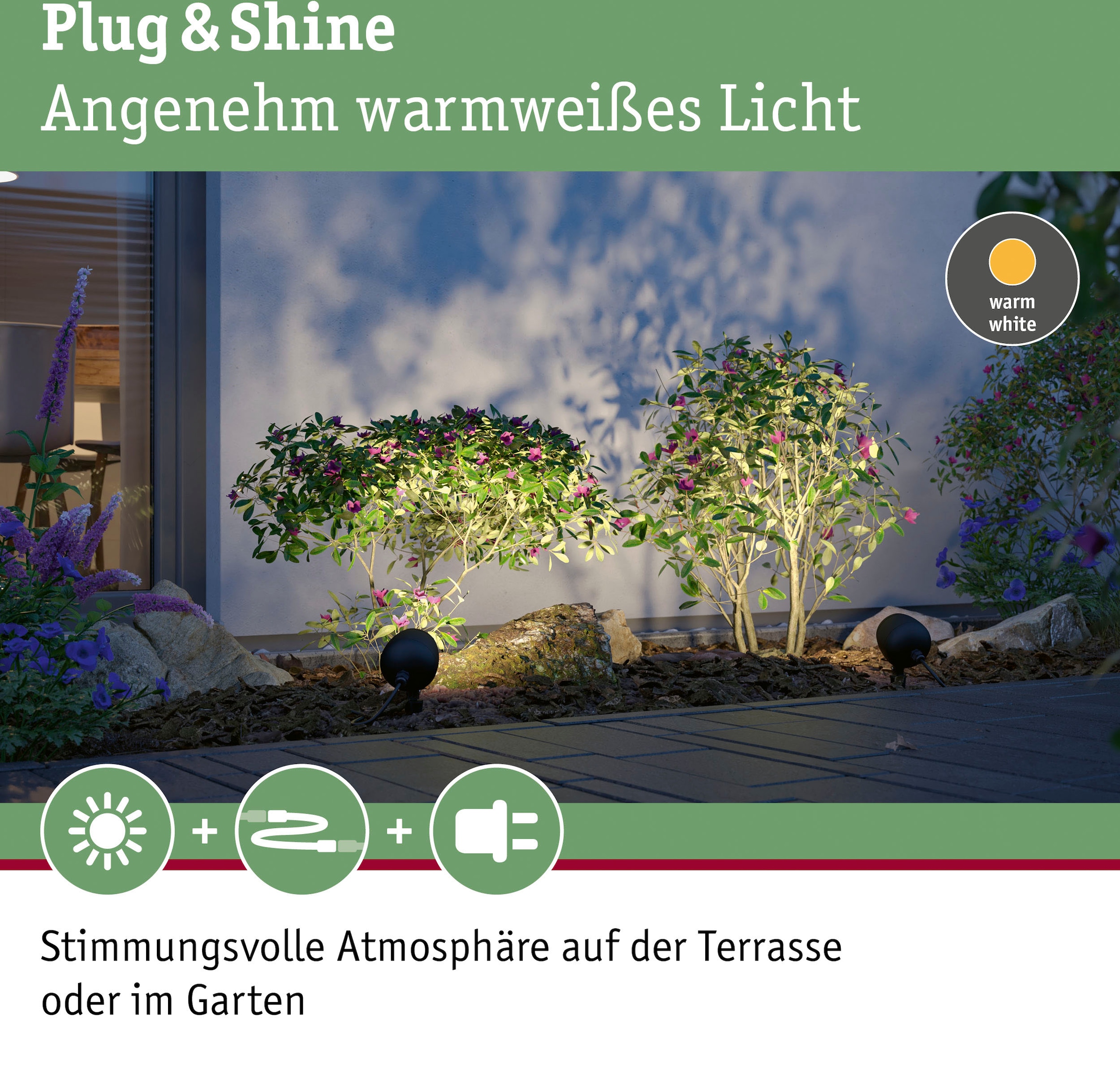 Paulmann LED Gartenleuchte »Outdoor Plug & Shine Spot Kikolo 60° 3000K anthrazit«, 1 flammig-flammig, Outdoor Plug & Shine Spot Kikolo 60° 3000K anthrazit