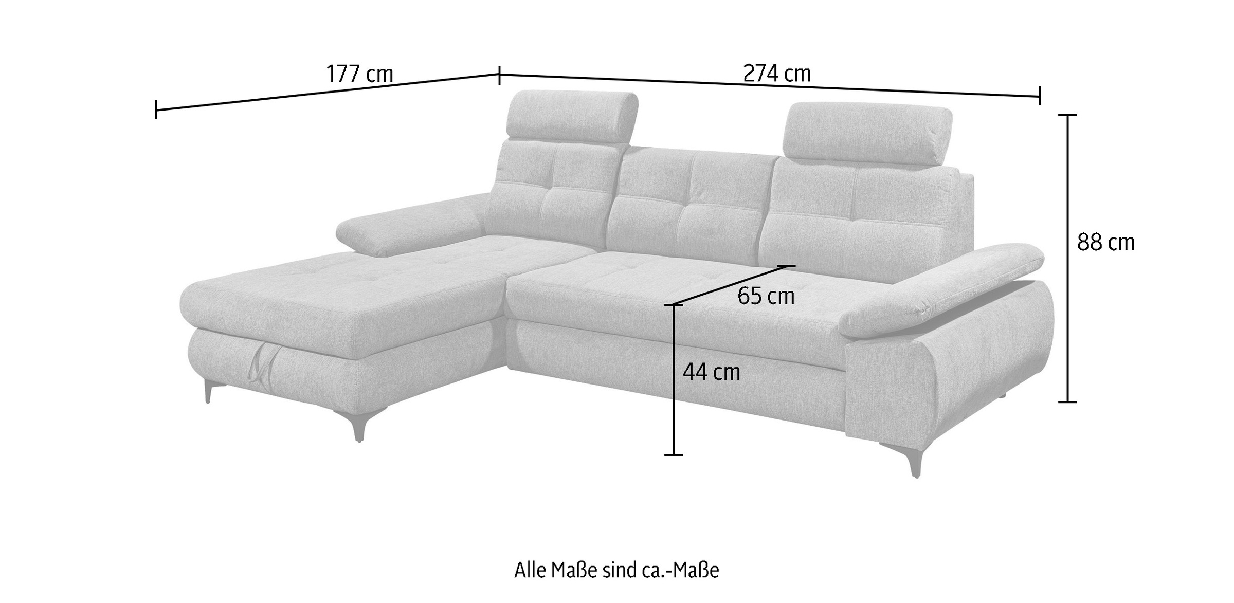 ED EXCITING DESIGN Ecksofa »Altona L-Form«, (2 St.), mit Bettfunktion, Bettkasten, Armteilverstellung & Kopfstützen