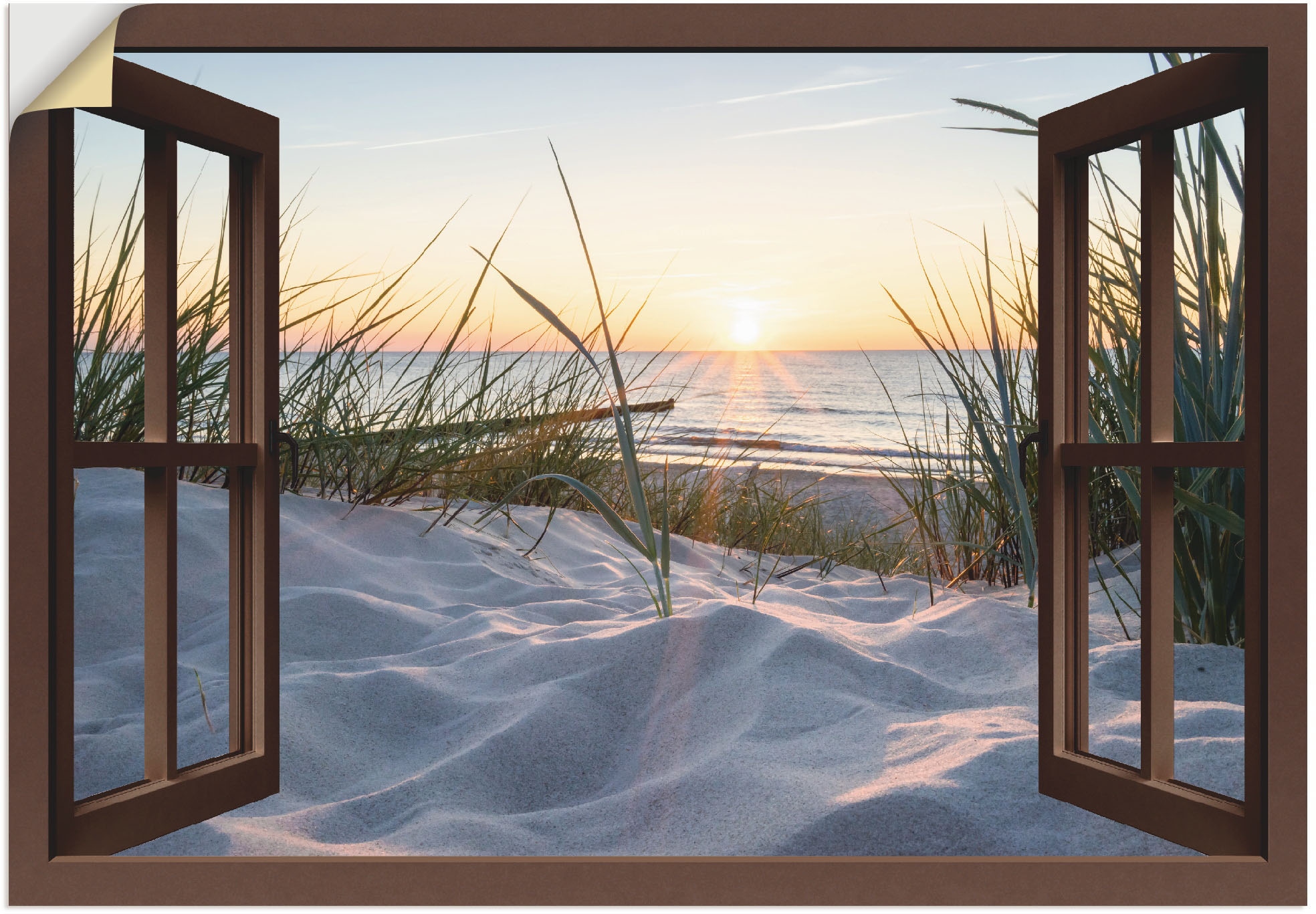 Artland Wandbild »Ostseestrand durchs Fenster«, Meer Bilder, (1 St.), als Alubild, Outdoorbild, Leinwandbild, Wandaufkleber, versch. Größen