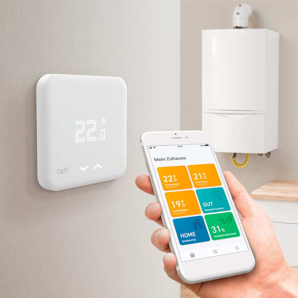 Tado Heizkörperthermostat »Starter Kit - Smartes Thermostat V3+ (Verkabelt) für Heizthermen + FBH«