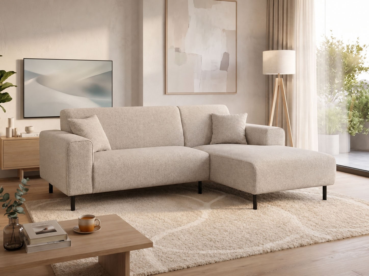 OTTO home Ecksofa "ARROS L-Form mit Wellenunterfederung, Maße B/T/H: 235/163/81 cm" incl. Zierkissen, mit Recamiere rechts/links bestellbar, auch in Cord