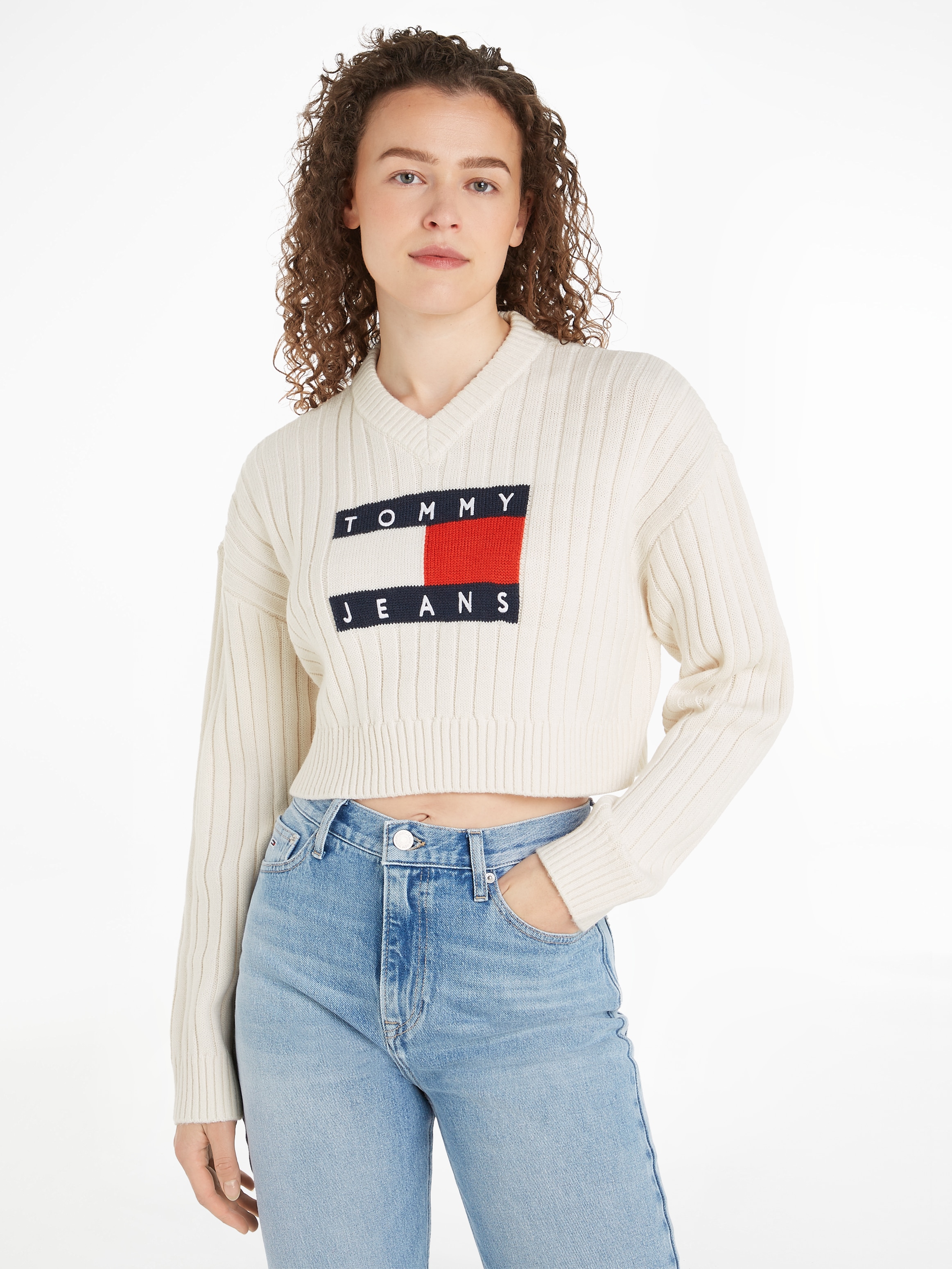 Tommy Jeans Strickpullover TJW VNCK CENTER FLAG SWEATER EXT mit Tommy Jeans günstig online kaufen