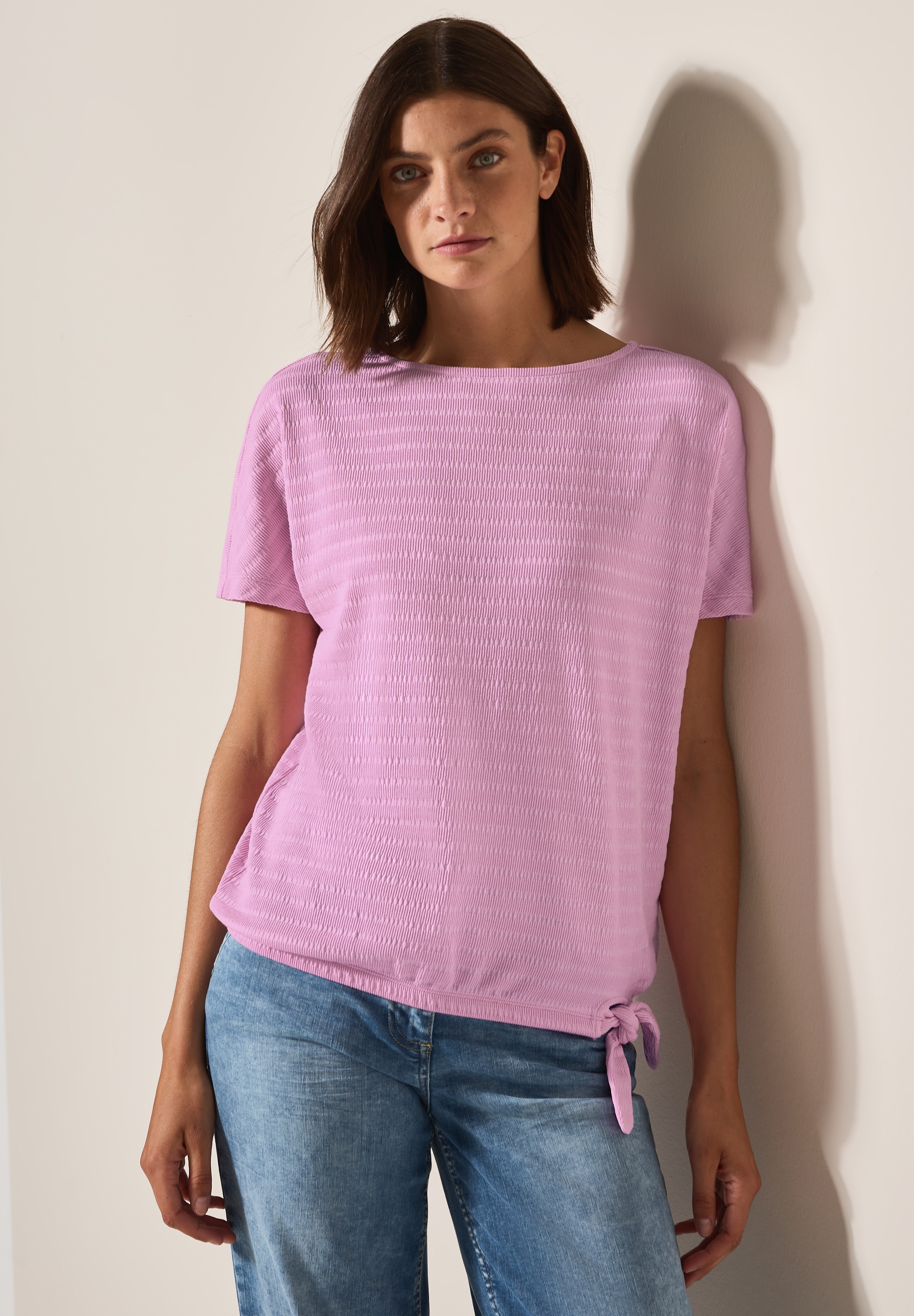 Cecil T-Shirt, in Smok-Optik und mit Knoten-Detail günstig online kaufen