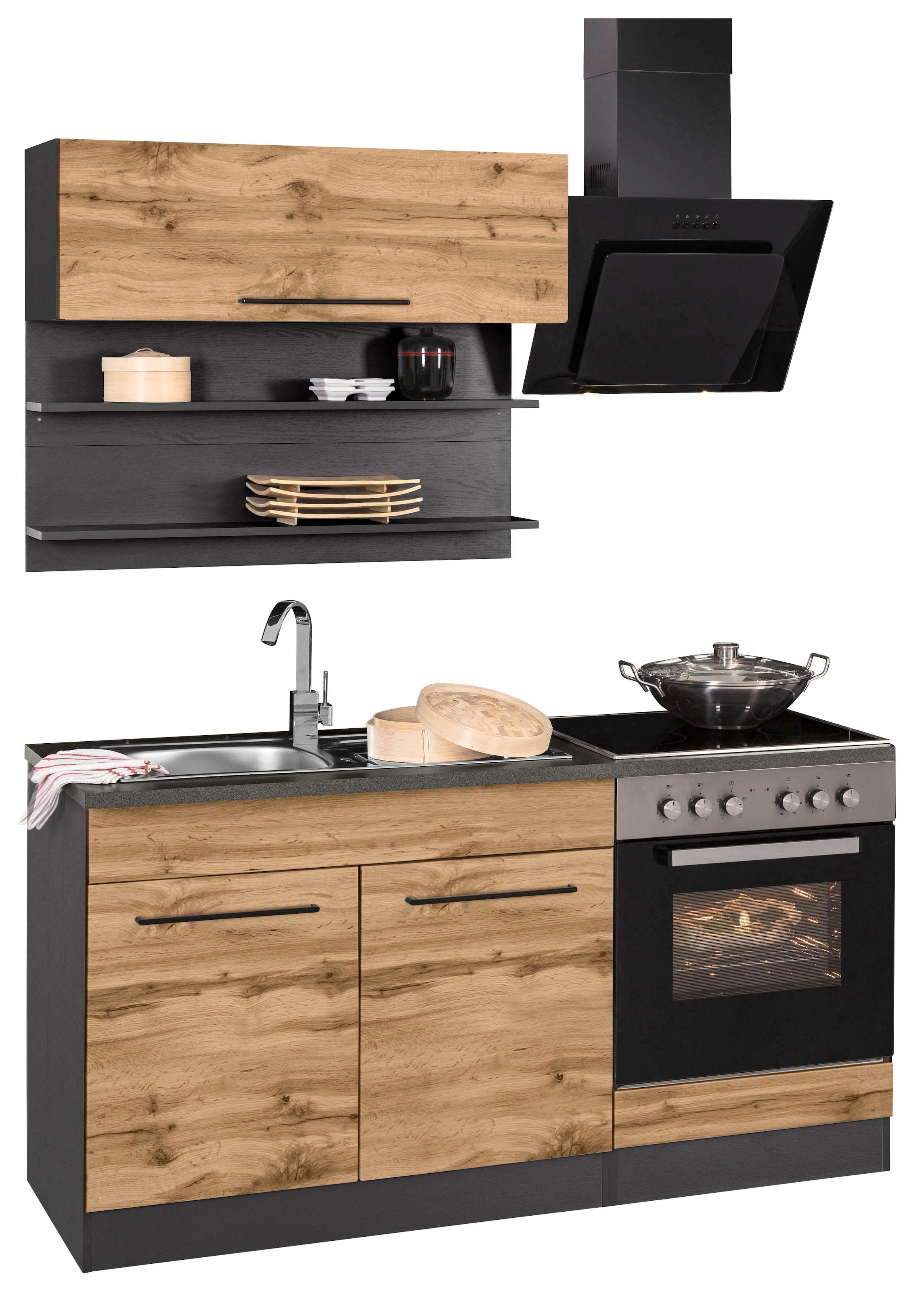 HELD MÖBEL Küchenzeile »Tulsa«, Breite 160 cm, schwarze Metallgriffe, hochwertige MDF Fronten
