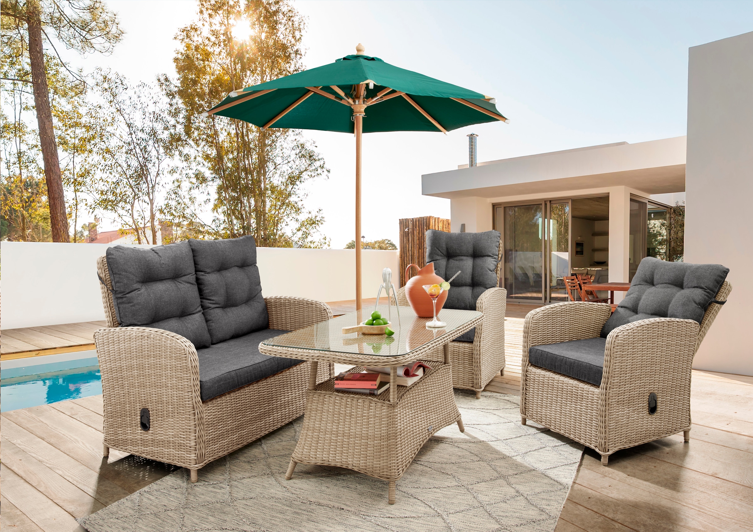 Destiny Gartenlounge-Set "MERANO", (11 tlg., 1x 2er Sofa, 2x Sessel, 1x Tis günstig online kaufen