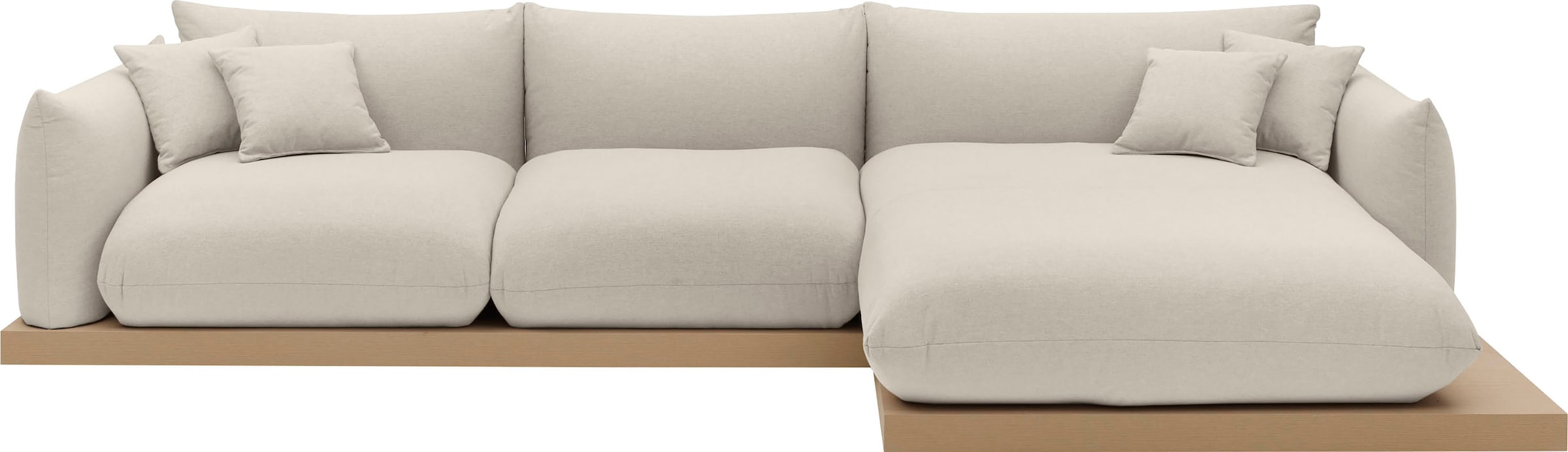 OTTO home Ecksofa »Kalix, Polsterecke mit kräftigem Holz-Plateau, moderne Couch in L-Form« wahlweise Recamiere links o. rechts, Strukturstoff, hoher Sitzkomfort