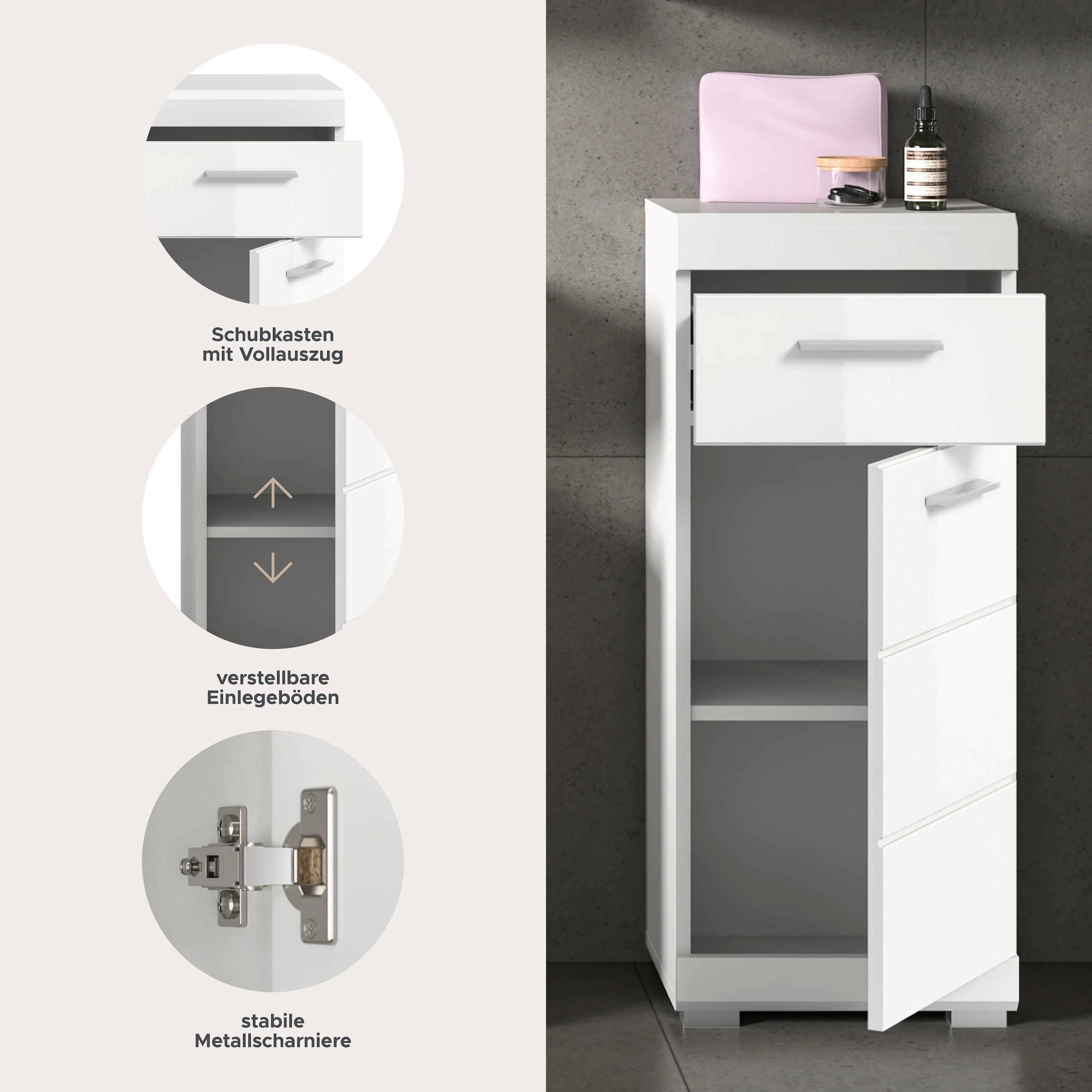 welltime Unterschrank »SIENA, Breite 37cm, 1 Tür, 1 Schubkasten, 2 Fächer, MDF-Front« TOPSELLER!, 1 Stk. tlg. in verschiedenen Farben erhältlich, Badmöbel, Badschrank, Kommode, Bad