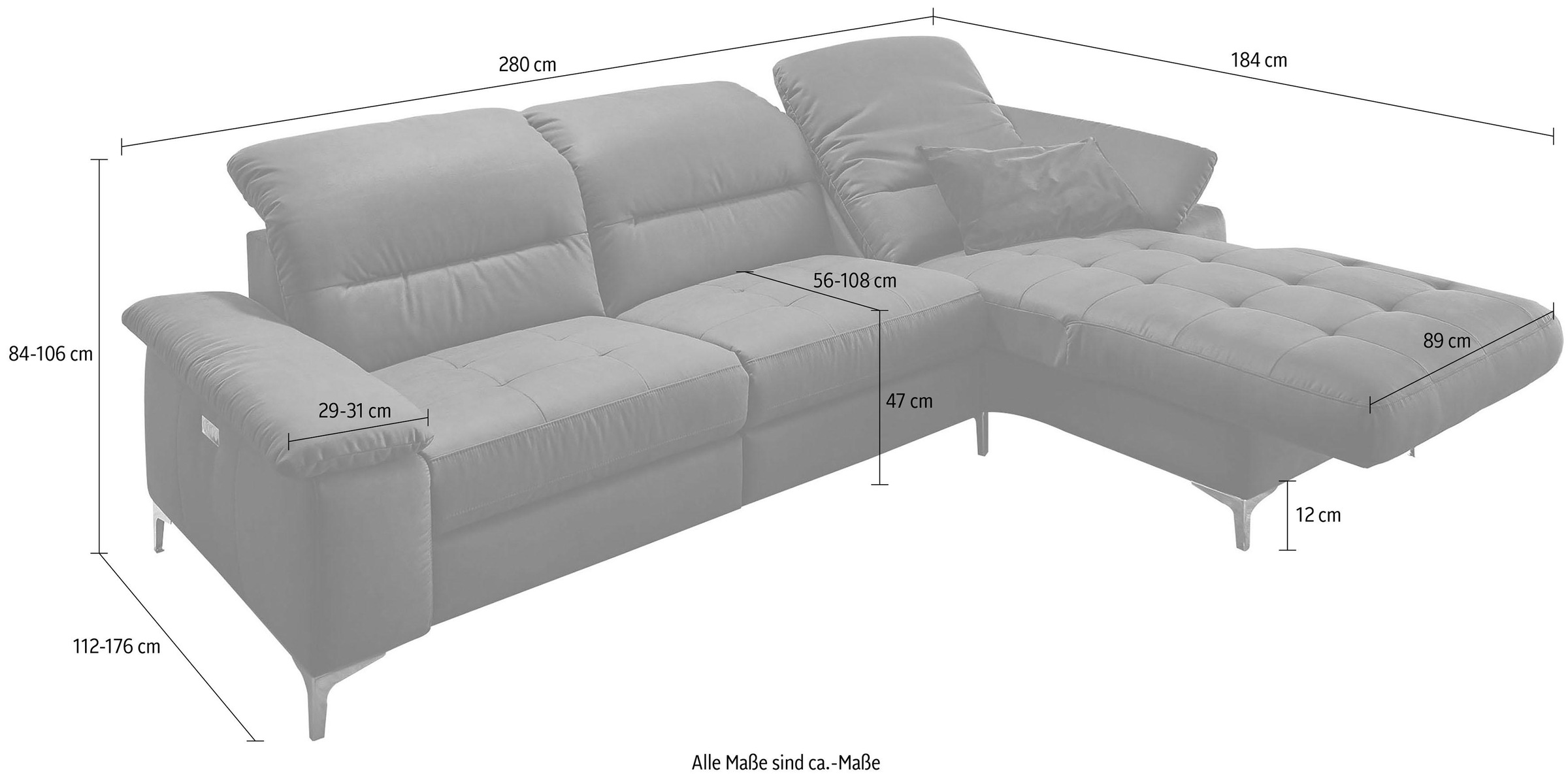 Places of Style Ecksofa »Basel L-Form«, mit vollmotorischer Relaxfunktion und motorischer Recamiere
