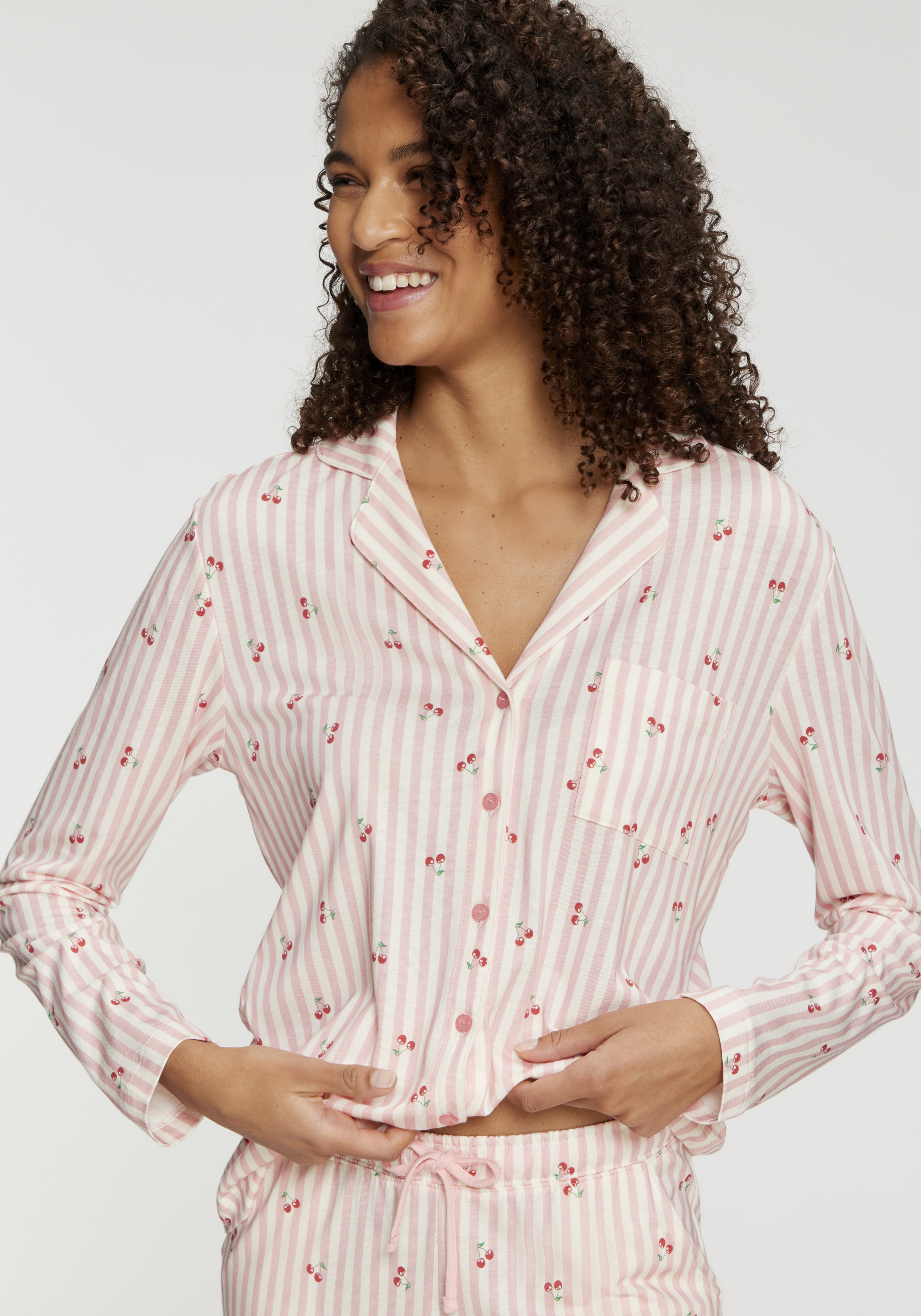Vivance Dreams by Lascana Pyjamaoberteil mit süßem Streifen- und Früchtedruck