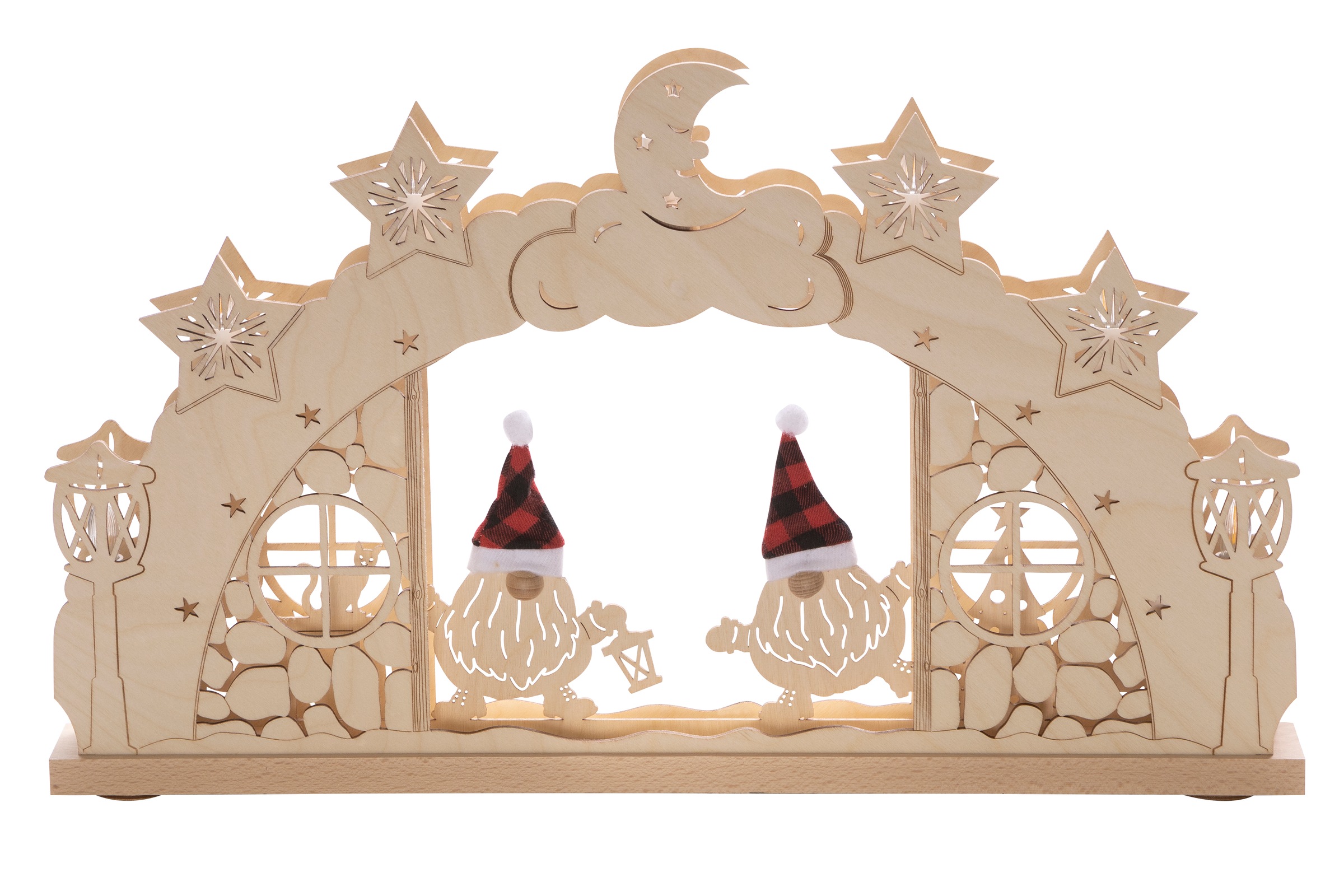 my home LED Schwibbogen »Wichtel Grete, mit Stupsnase und Zipfelmütze«, Weihnachtsdeko aus Holz, mit Mond & Sterne, 7-flammig, Höhe ca. 32 cm