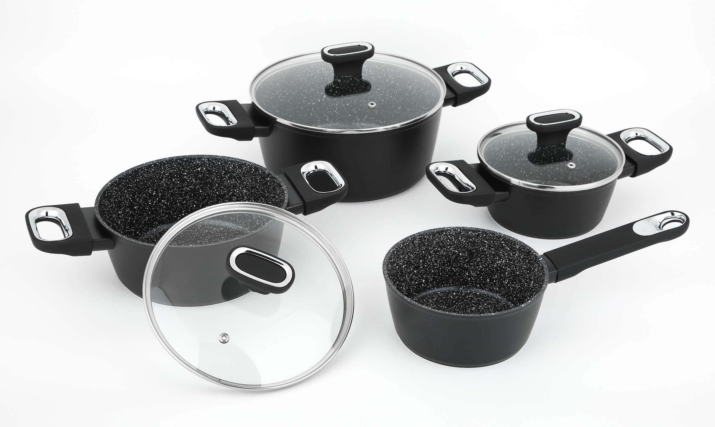 CS Koch-Systeme Topf-Set »MARBURG 7-teiliges, Aluminiumlegierung, antihaftbeschichtet« Set, Set enthält: je 1 x Topf 16/20/24 cm + Deckel & 1 x Kasserolle 16 cm, 7 tlg. Aluminium