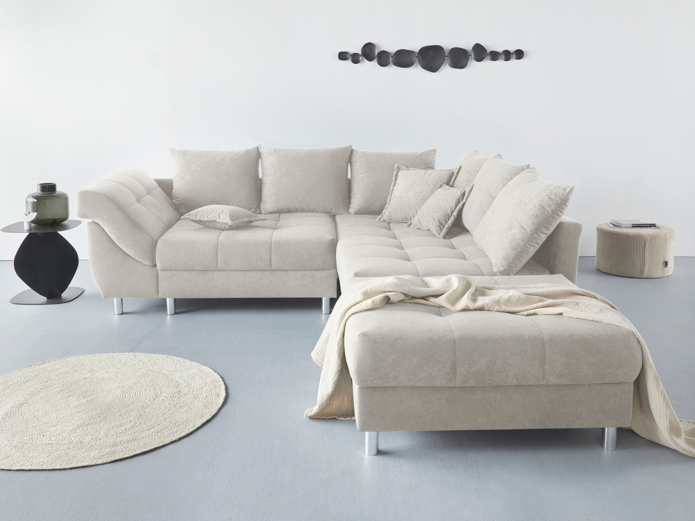 COLLECTION AB Ecksofa "Innsbruck L-Form, B: 247 cm" Set: Sofa & Hocker, 3 Zierkissen, Federkern