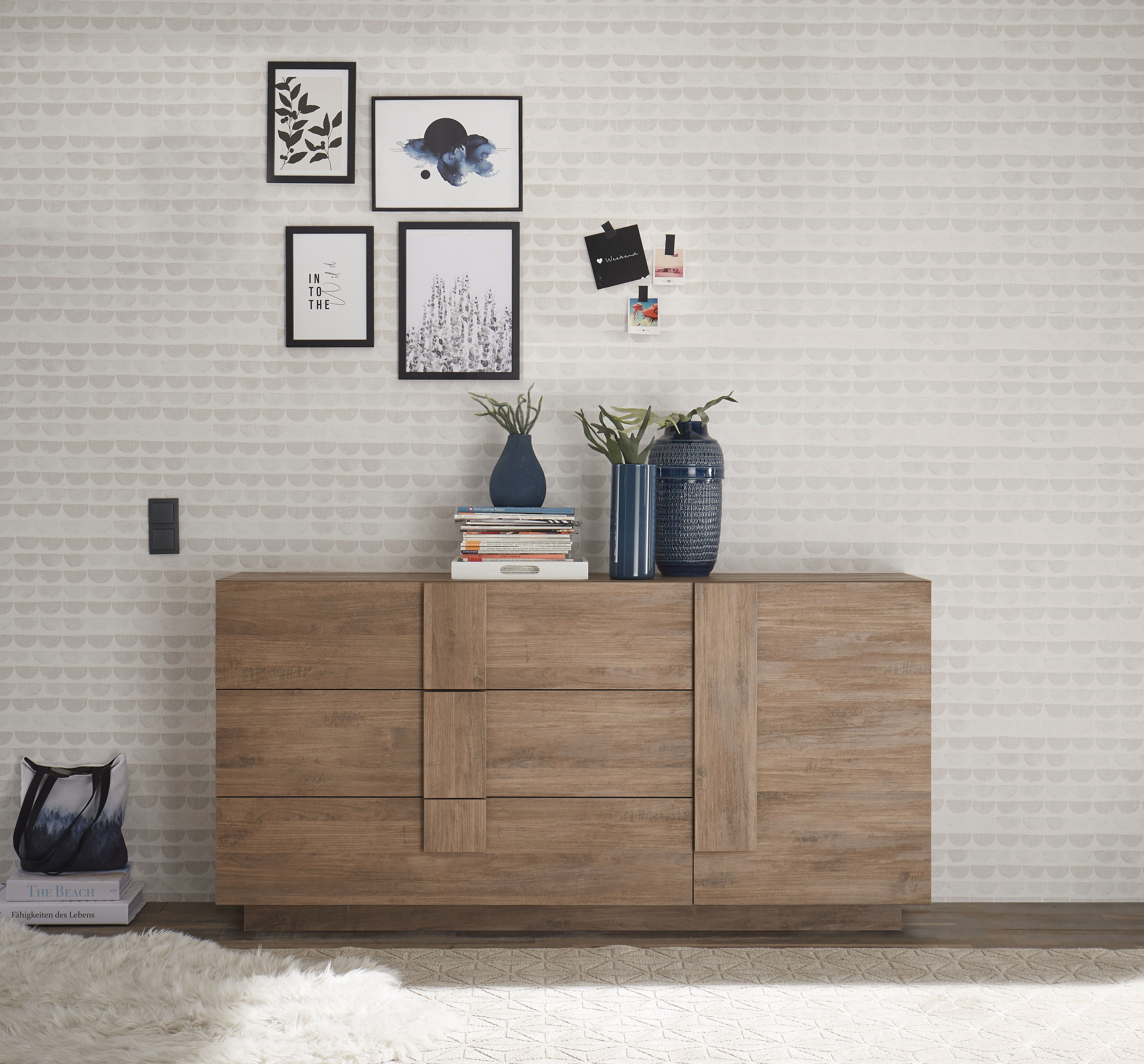 Home affaire Sideboard "Jupiter, Breite 181 cm, Kommode 1 Tür - Soft Closing, 3 Schubkästen", Anrichte, moderne Griffblende, FSC, cleveres Stauraumkonzept