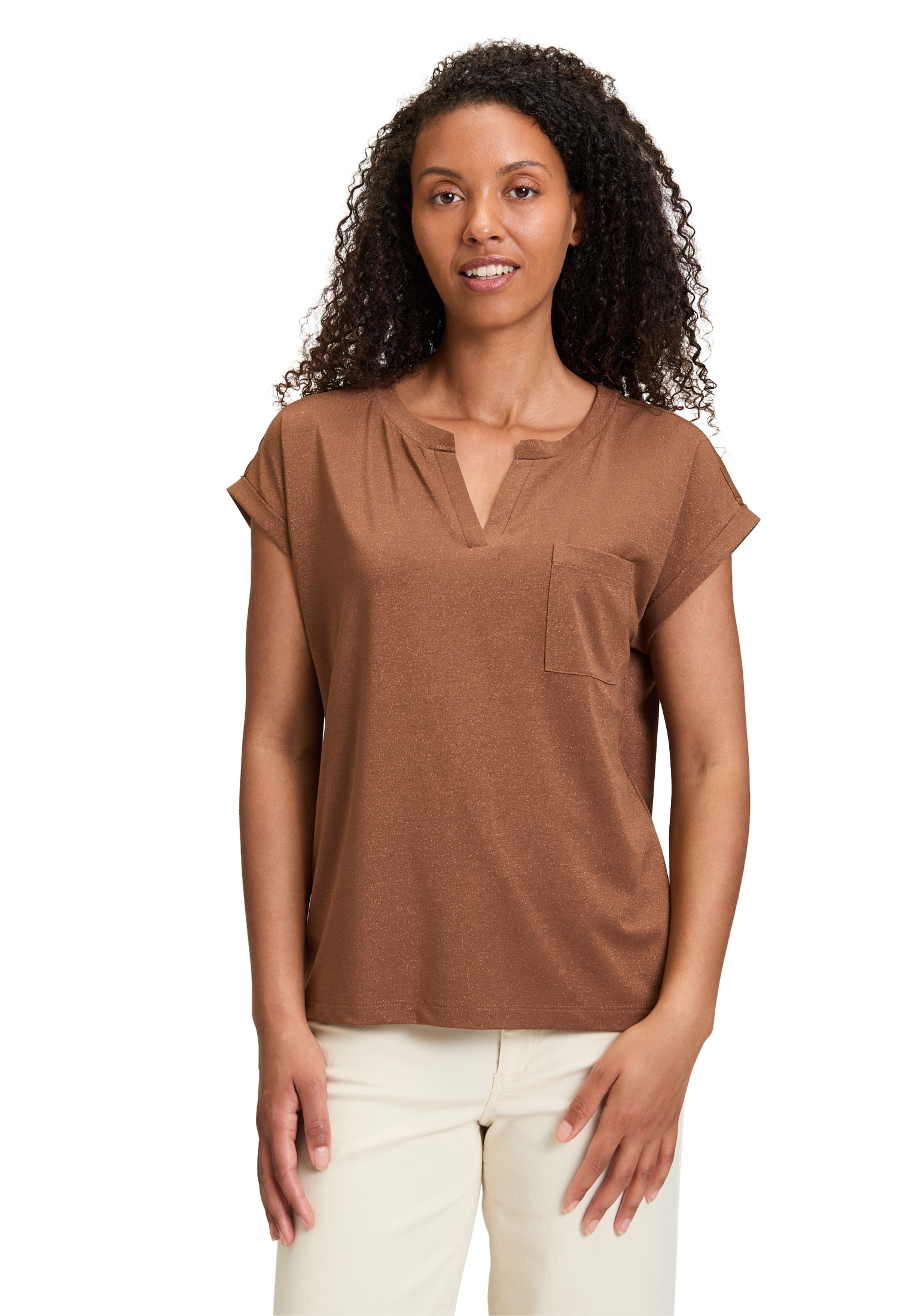 Betty&Co Kurzarmshirt "Damen Casual-Shirt mit Perlen", 1 Stk. Glitzer günstig online kaufen