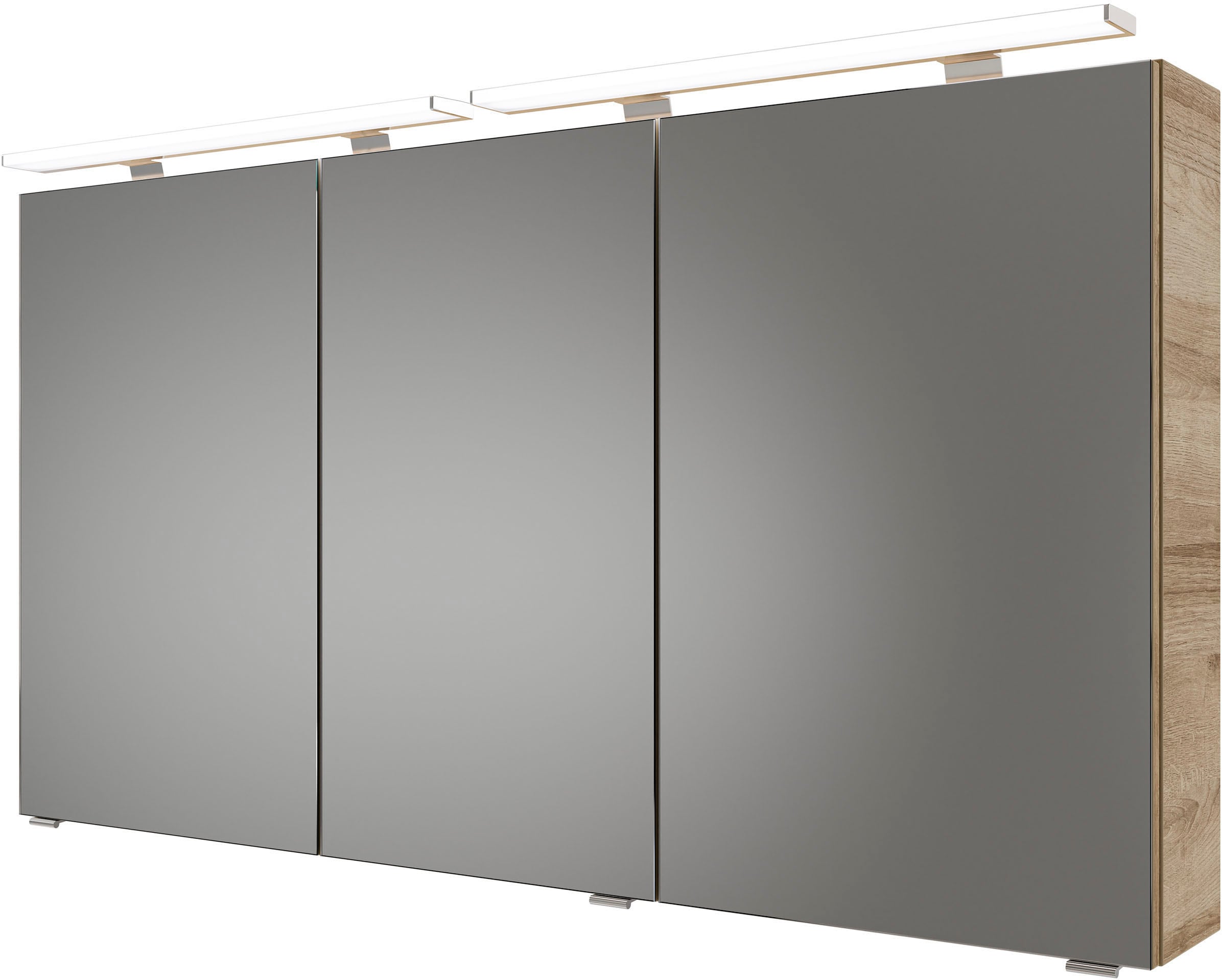 Saphir Badmöbel-Set »Serie 6025 2-teilig Mineralmarmor-Waschtisch mit LED-Spiegelschrank«, (2 St.), Waschplatz 132cm breit, 4 Schubladen, 2 Spiegel-Türen, inkl Türdämpfer