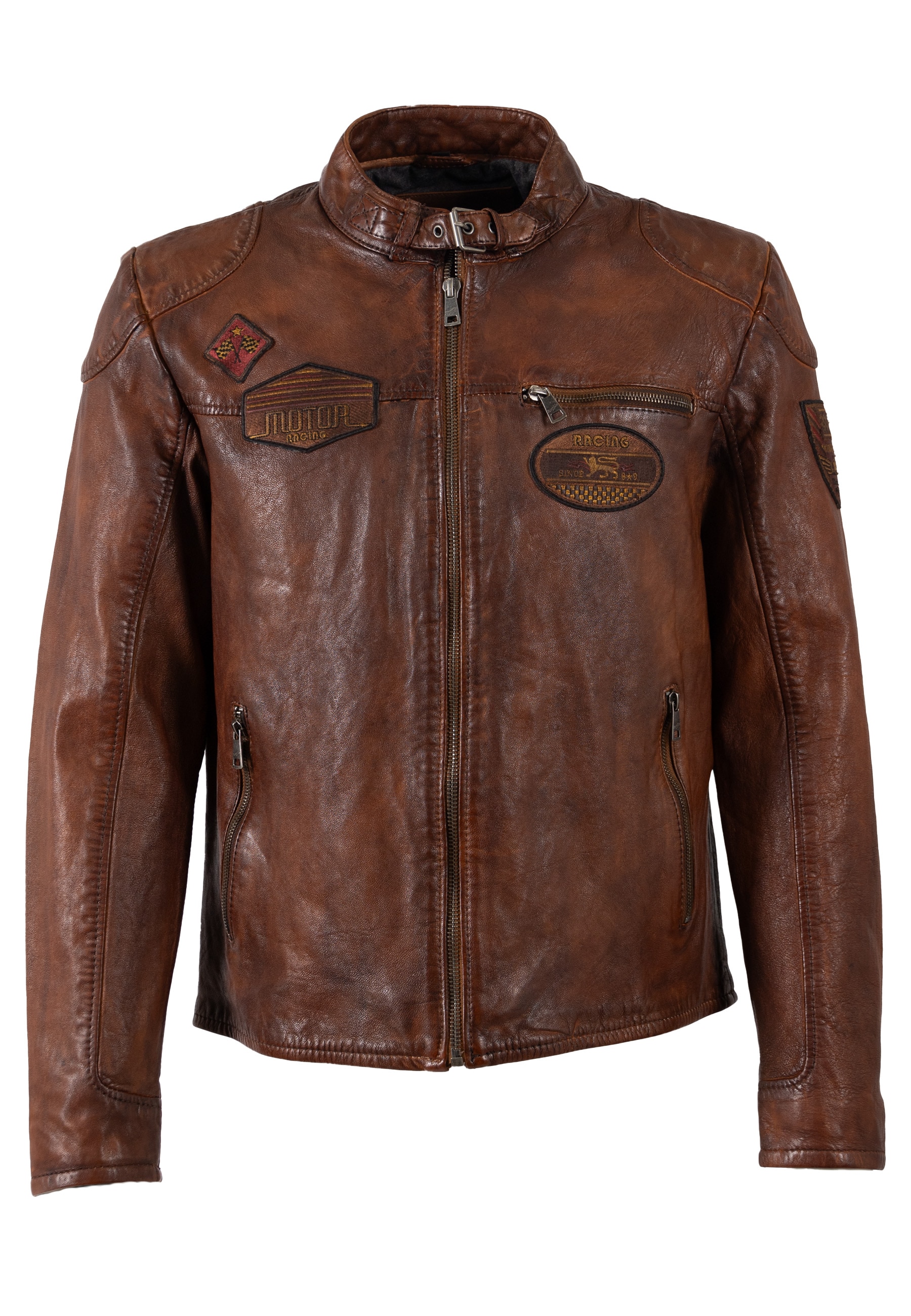 Mauritius Lederjacke »MMKendrik«, mit Patches, Stehkragen